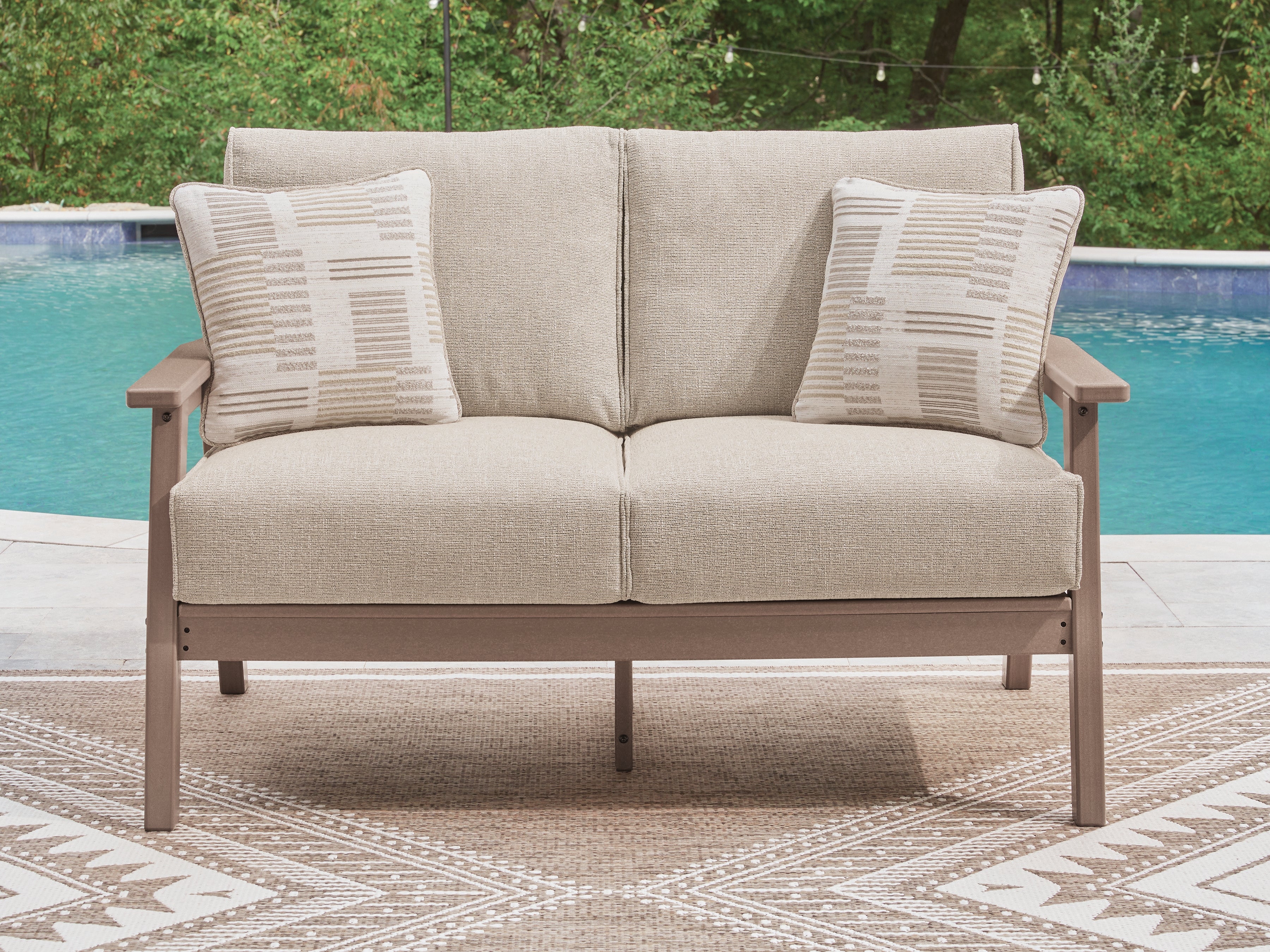 Best Furniture Outlet - Ashley Furniture - Grover Beach Outdoor - Loveseat w/Cushion / Driftwood - PCP422-835