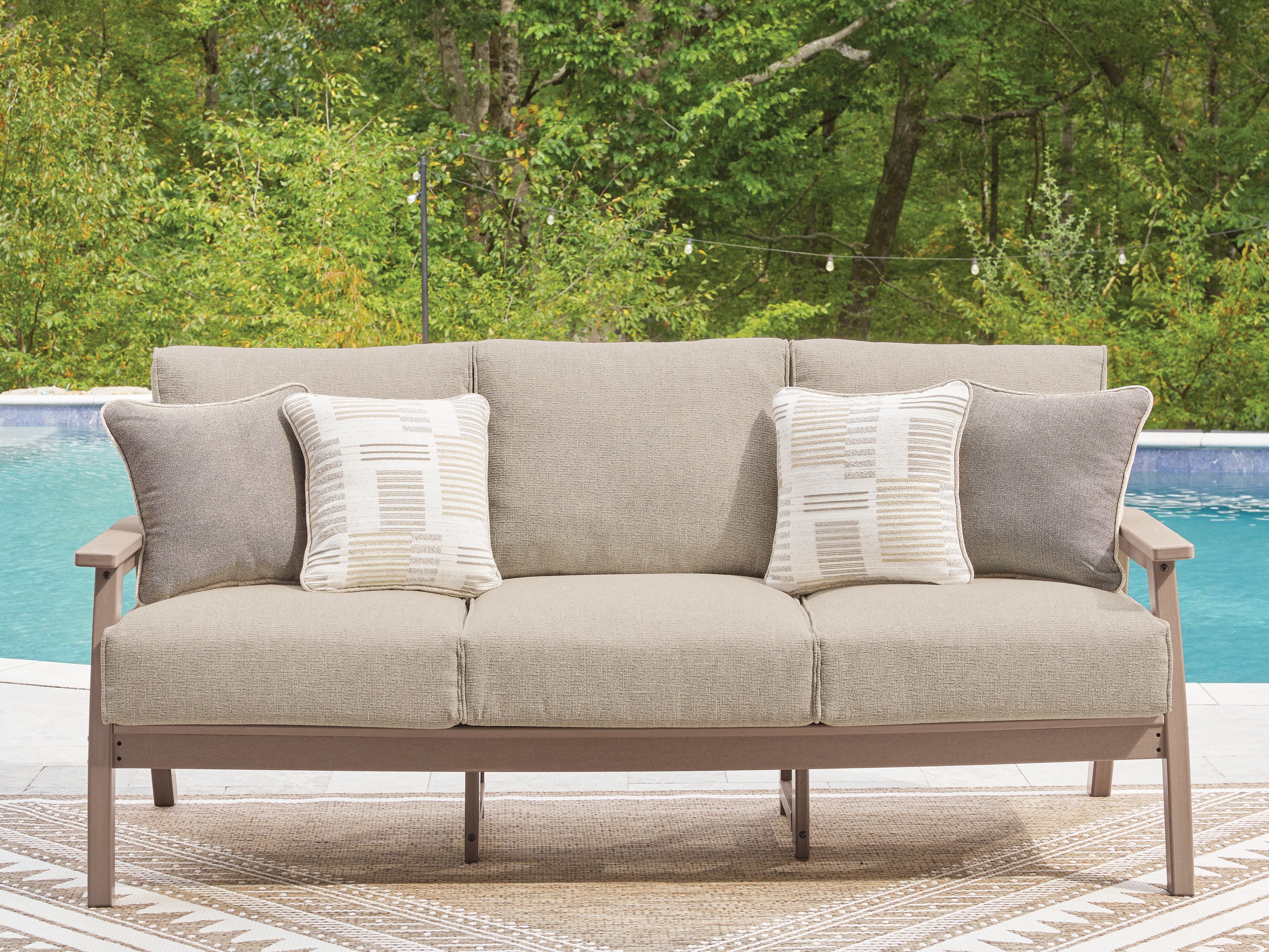 Best Furniture Outlet - Ashley Furniture - Grover Beach Outdoor - Sofa with Cushion / Driftwood - PCP422-838