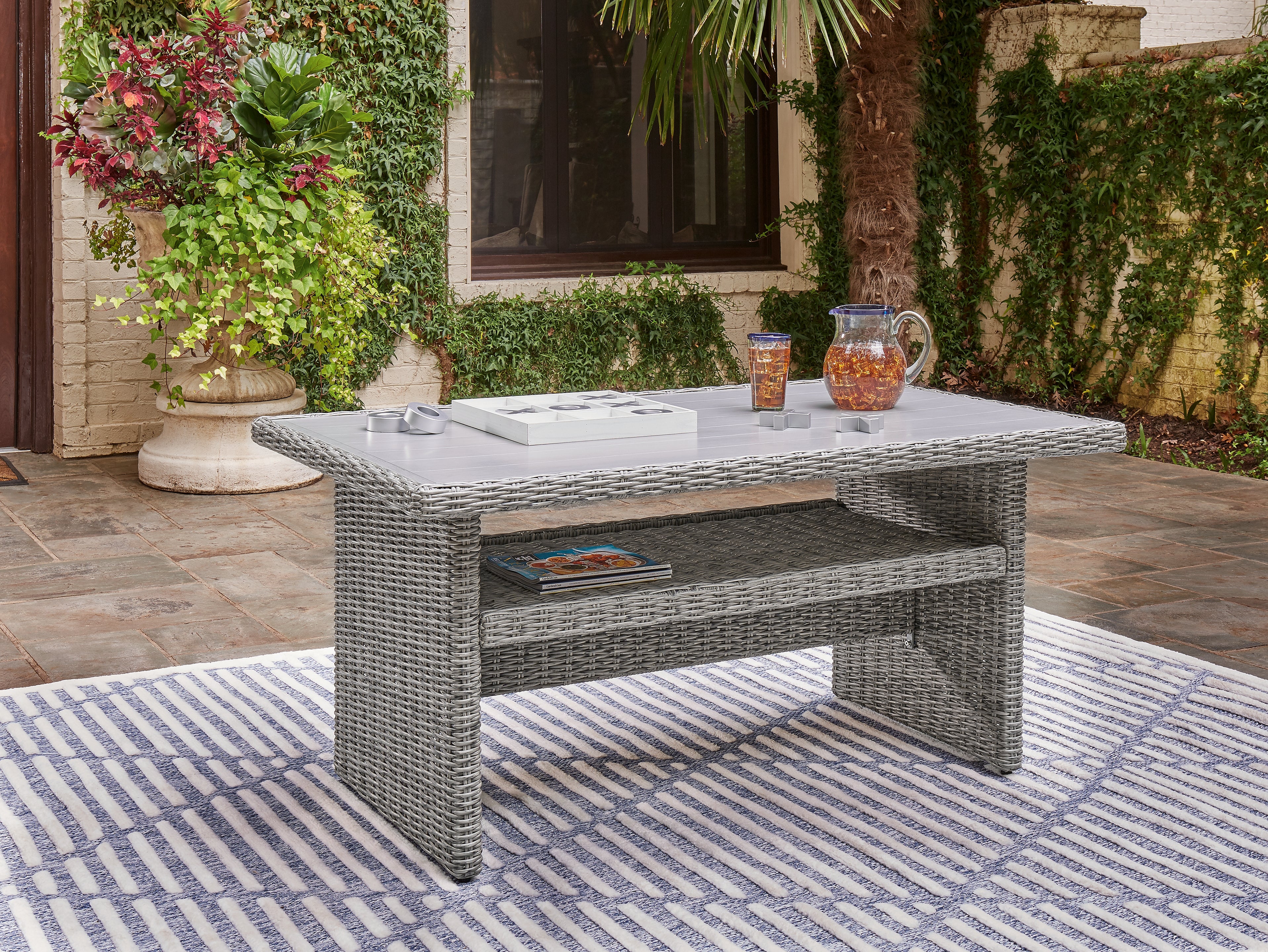 Best Furniture Outlet - Ashley Furniture - Naples Beach Outdoor - RECT Multi-Use Table / Light Gray - P439-625