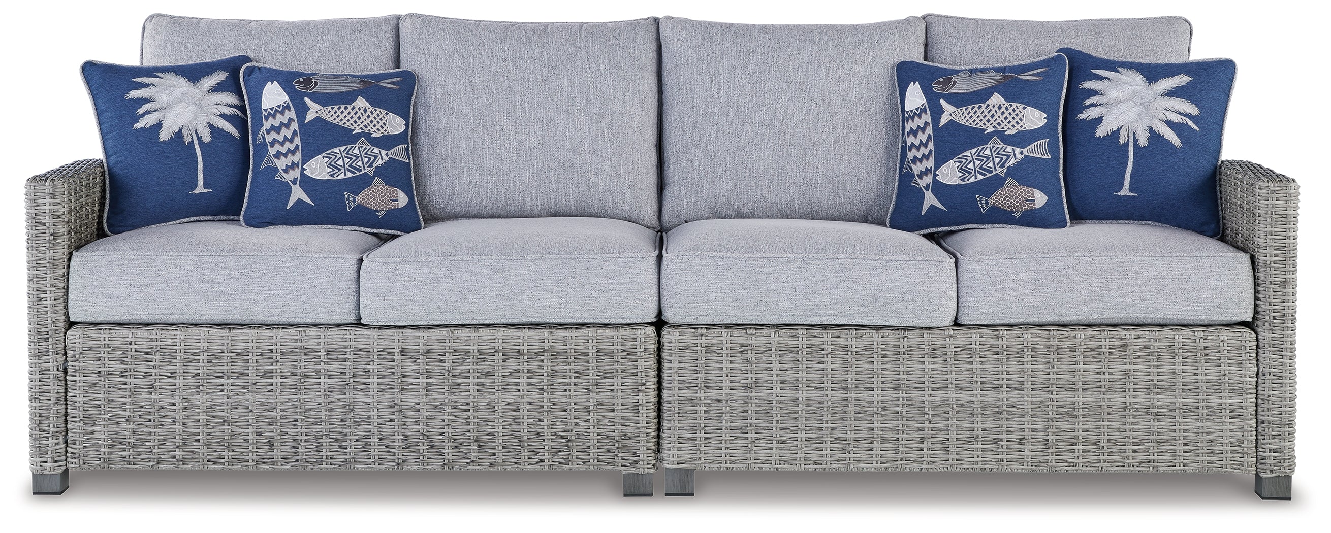 Best Furniture Outlet - Ashley Furniture - Naples Beach Outdoor - RAF/LAF Loveseat w/CUSH (Set of 2) / Light Gray - P439-854