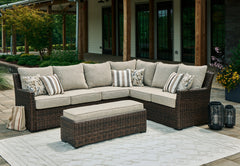Best Furniture Outlet - Ashley Furniture - Brook Ranch Outdoor - Sofa SEC/Bench w/CUSH (3/CN) / Brown - P465-822