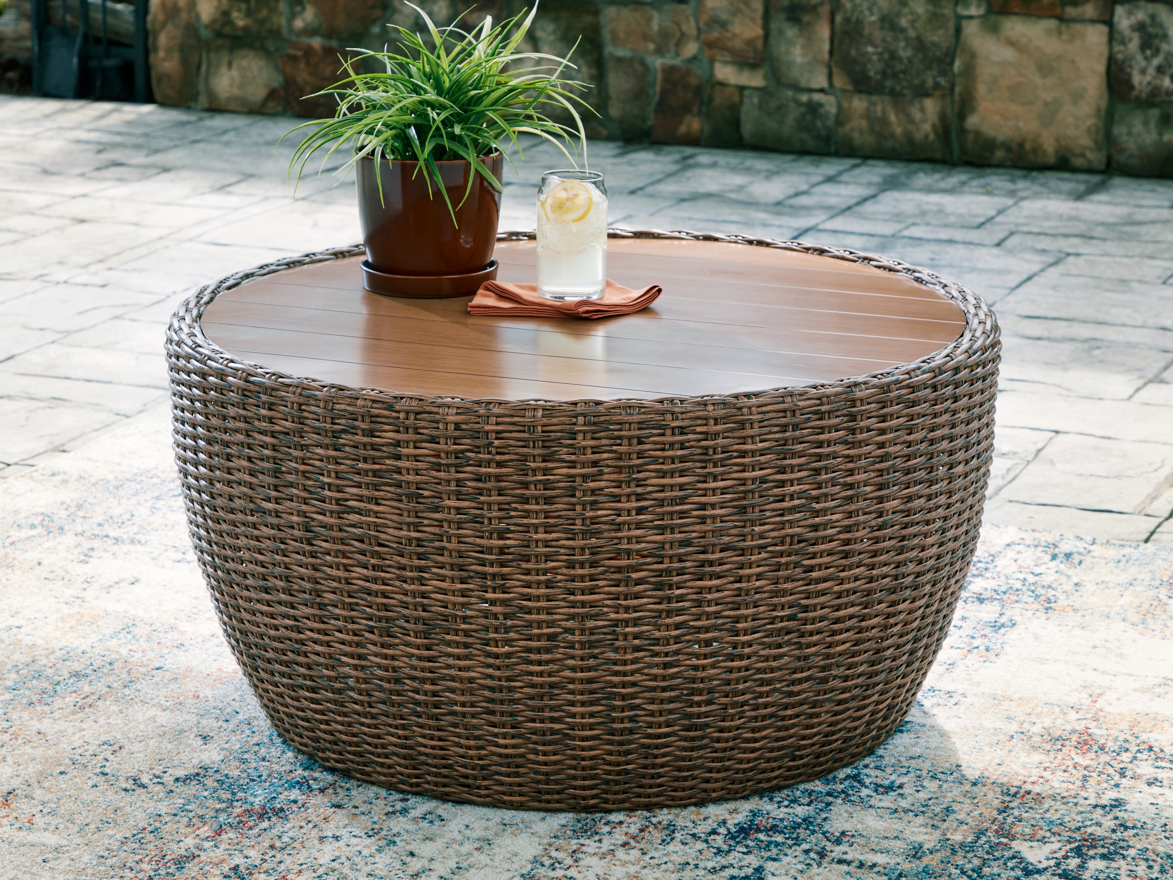 Best Furniture Outlet - Ashley Furniture - Double Point Outdoor - Round Cocktail Table / Beige - PCP503-708
