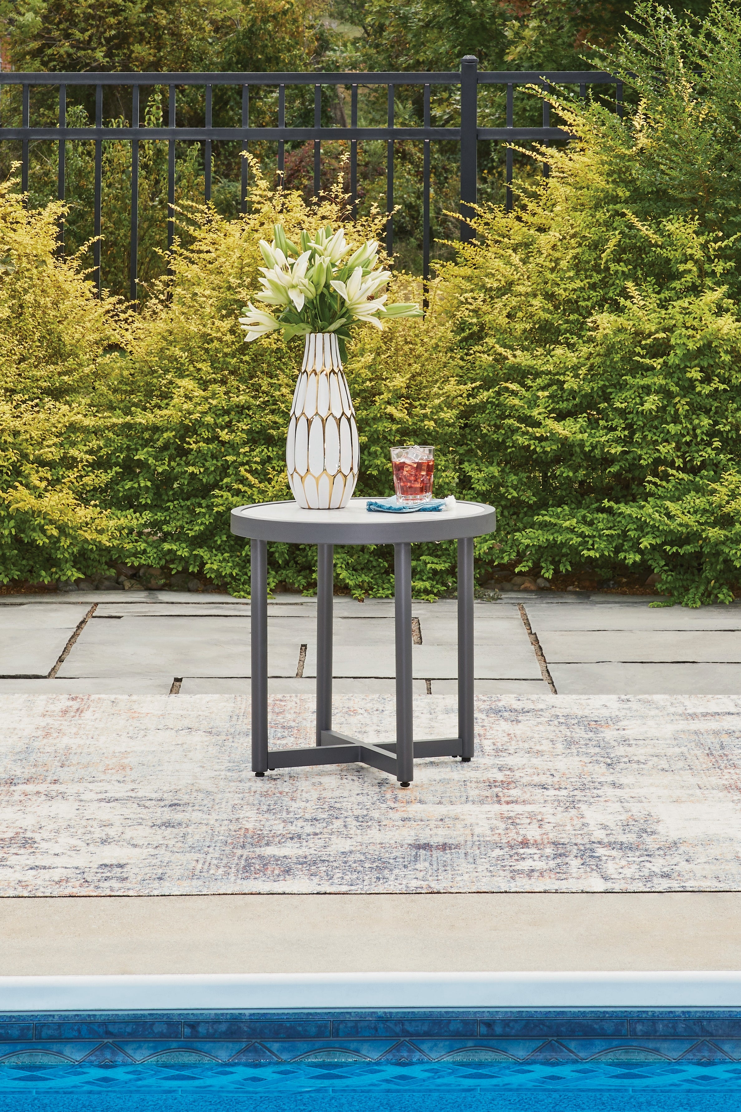 Best Furniture Outlet - Ashley Furniture - Ocean Beach Outdoor - Round End Table / Gray - PCP510-706