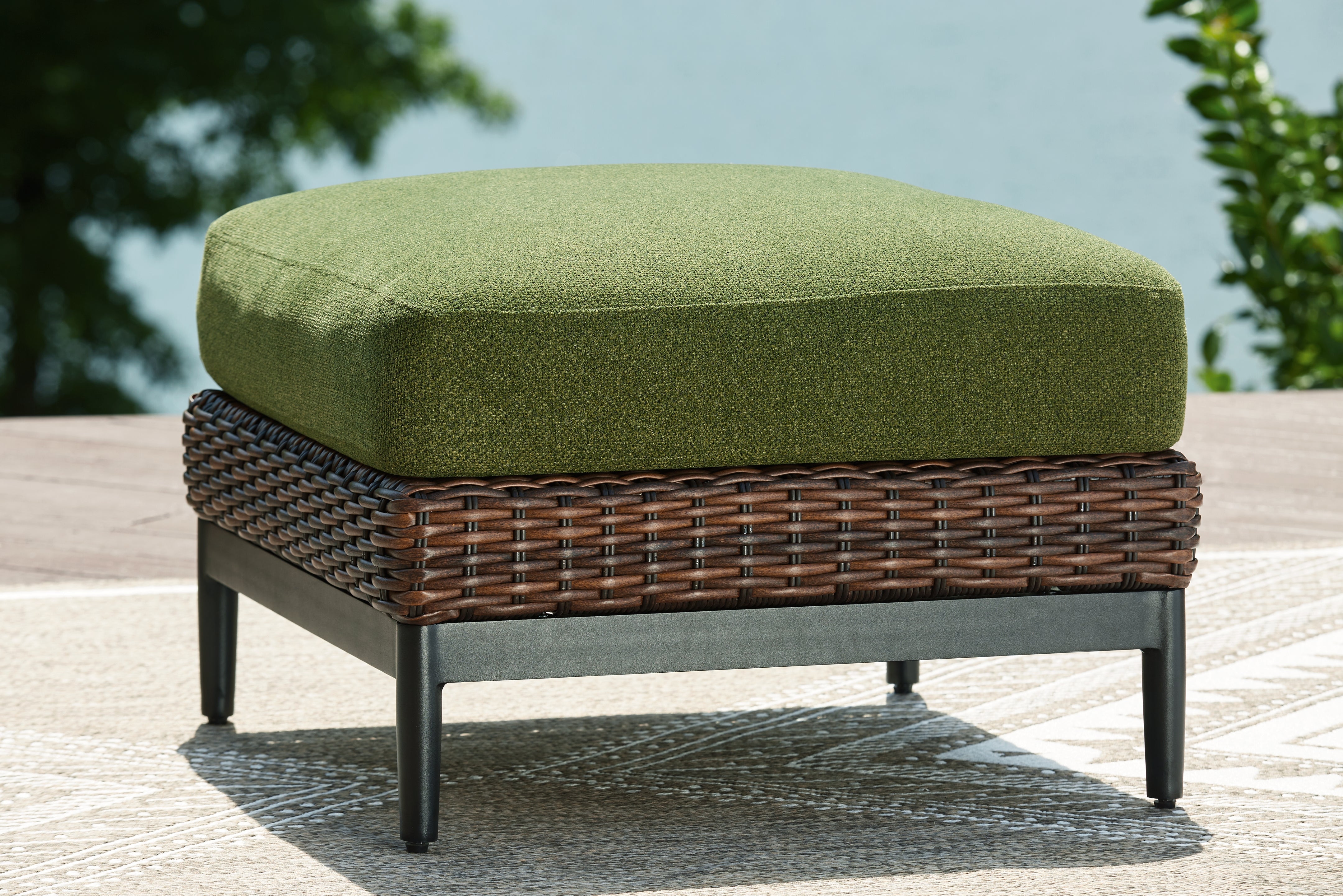 Best Furniture Outlet - Ashley Furniture - Horizon Hall Outdoor - Ottoman with Cushion / Brown/Green - P572-814