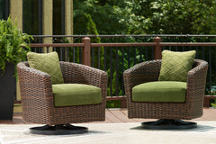 Best Furniture Outlet - Ashley Furniture - Horizon Hall Outdoor - Swivel Lounge w/ Cushion / Brown/Green - P572-821
