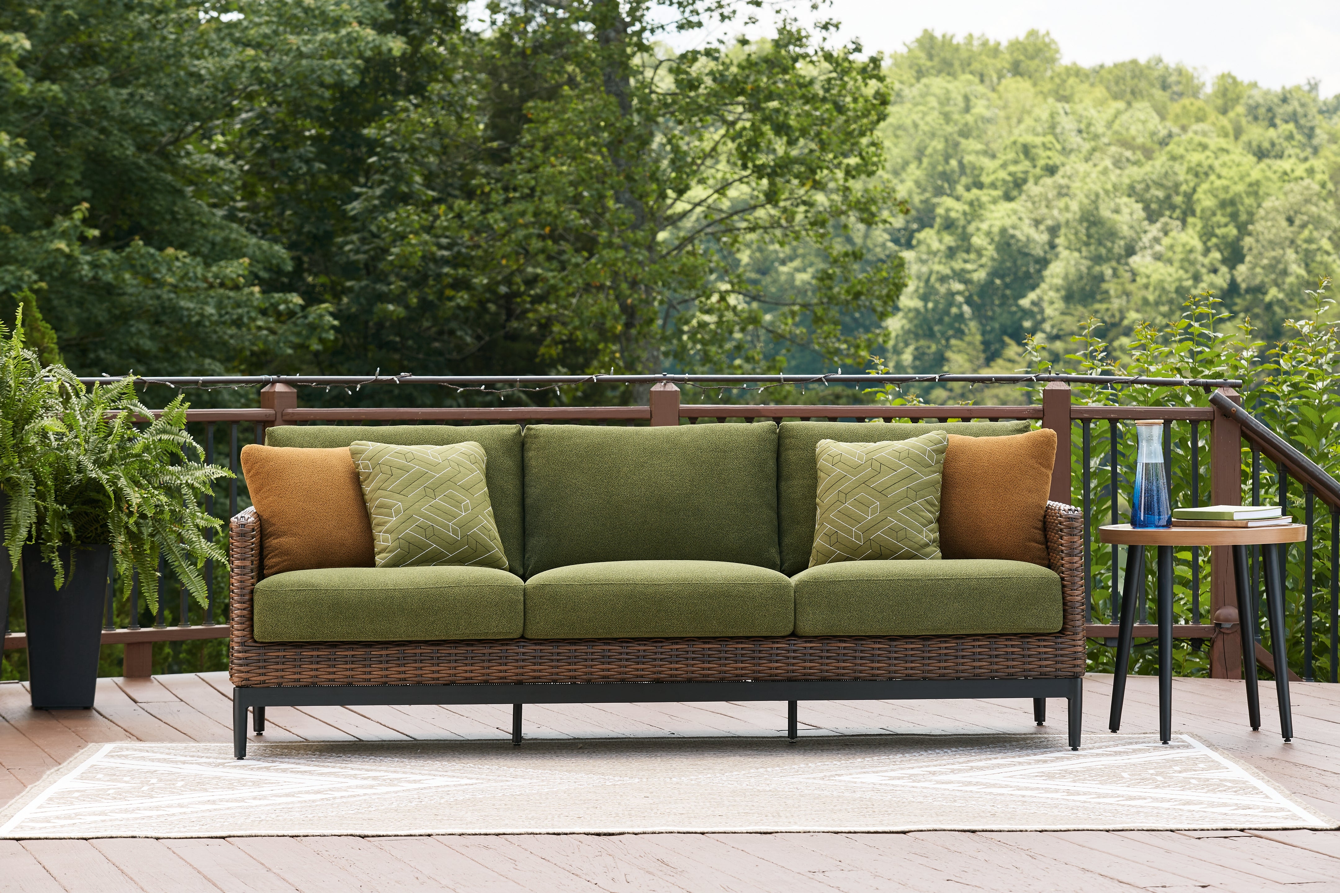 Best Furniture Outlet - Ashley Furniture - Horizon Hall Outdoor - Sofa with Cushion / Brown/Green - P572-838