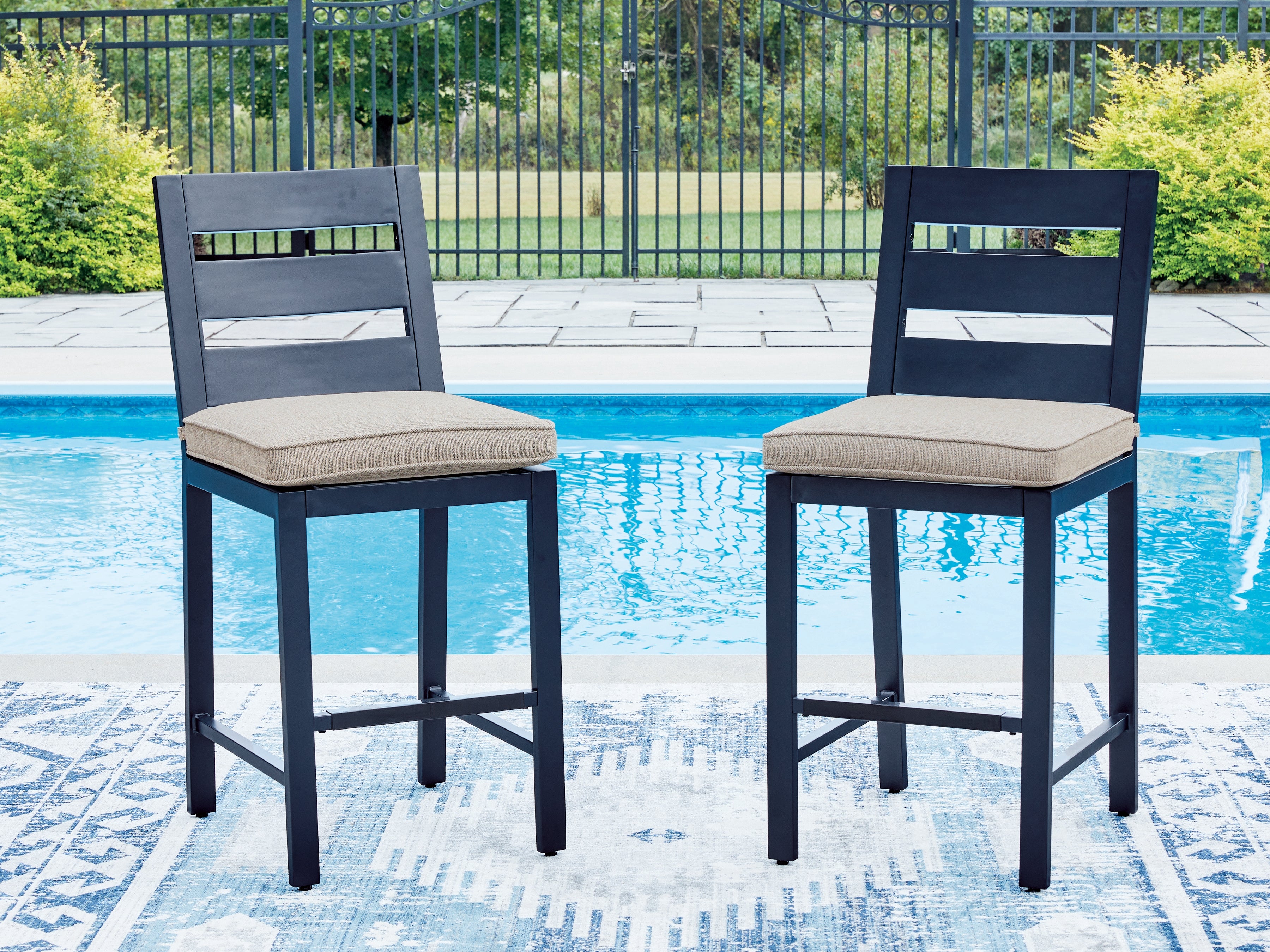 Best Furniture Outlet - Ashley Furniture - East Beach Outdoor - Barstool (Set of 2) / Navy Blue - PCP587-124