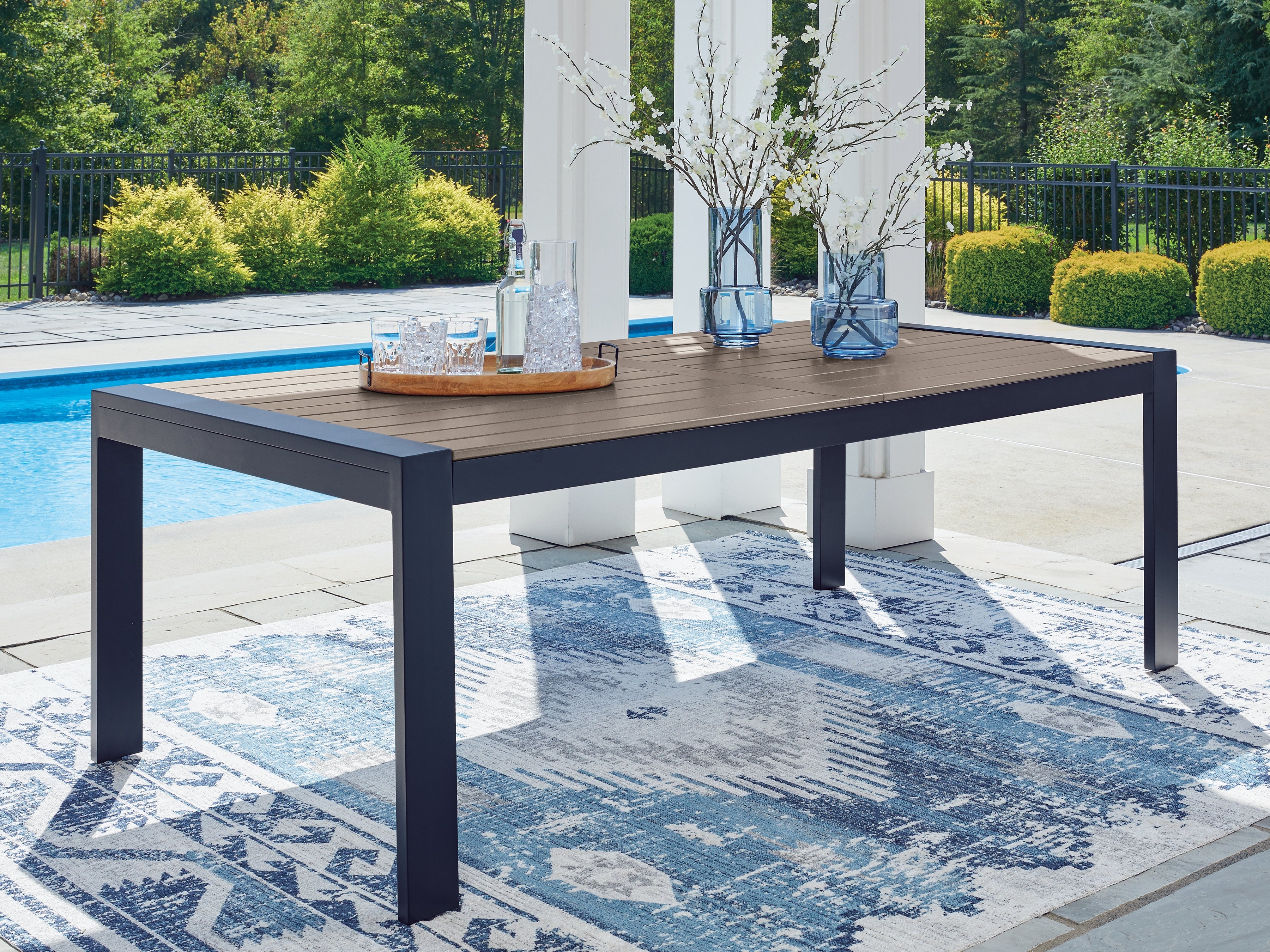 Best Furniture Outlet - Ashley Furniture - East Beach Outdoor - RECT Dining Table w/UMB OPT / Navy Blue/Driftwood - PCP587-625