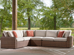 Best Furniture Outlet - Ashley Furniture - Dolan Creek Outdoor - 4-Piece Outdoor Sectional / Beige/Brown - PCP610P2