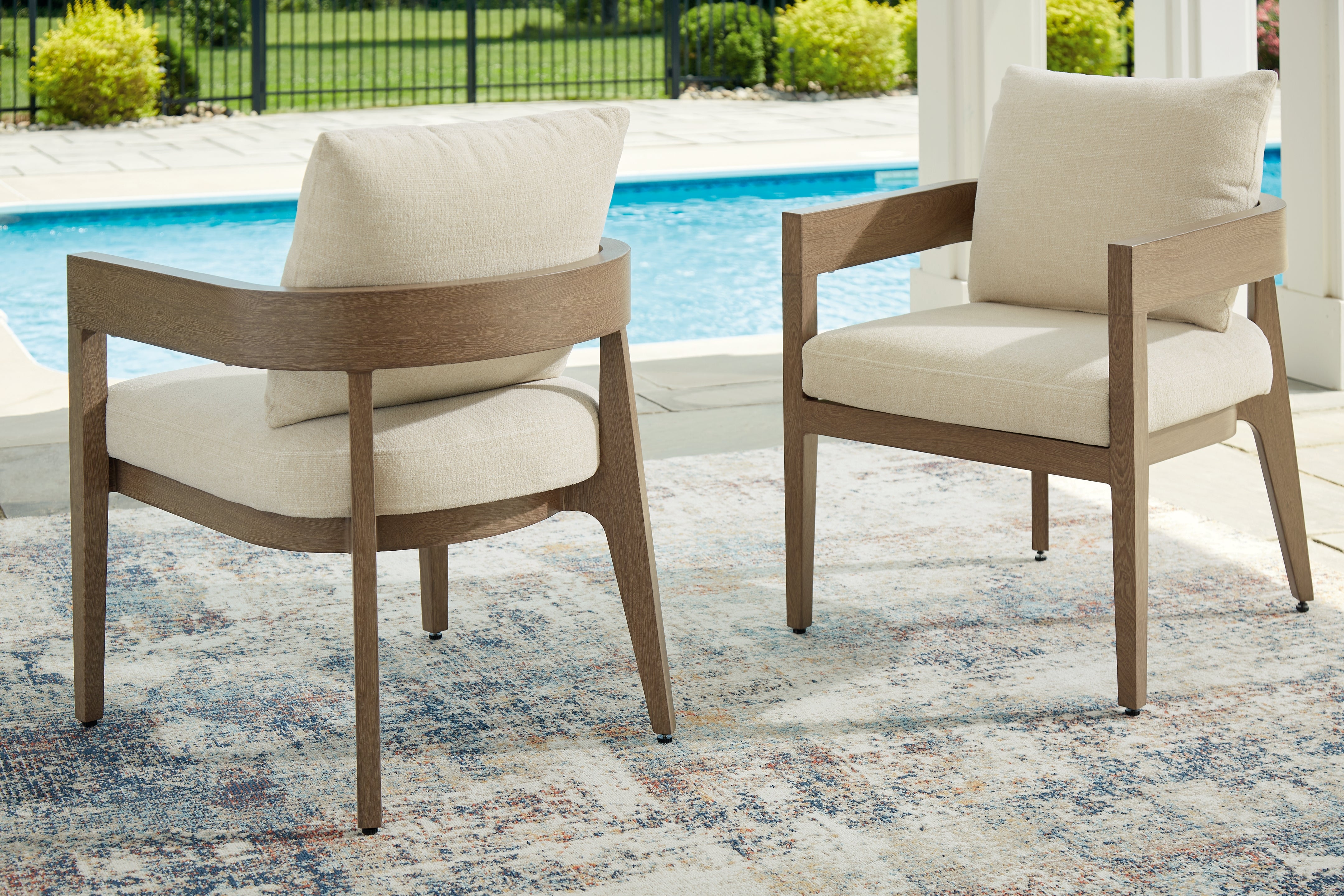 Best Furniture Outlet - Ashley Furniture - Serene Bay Outdoor - Arm Chair With Cushion (Set of 2) / Dark Brown/White - P671-601A