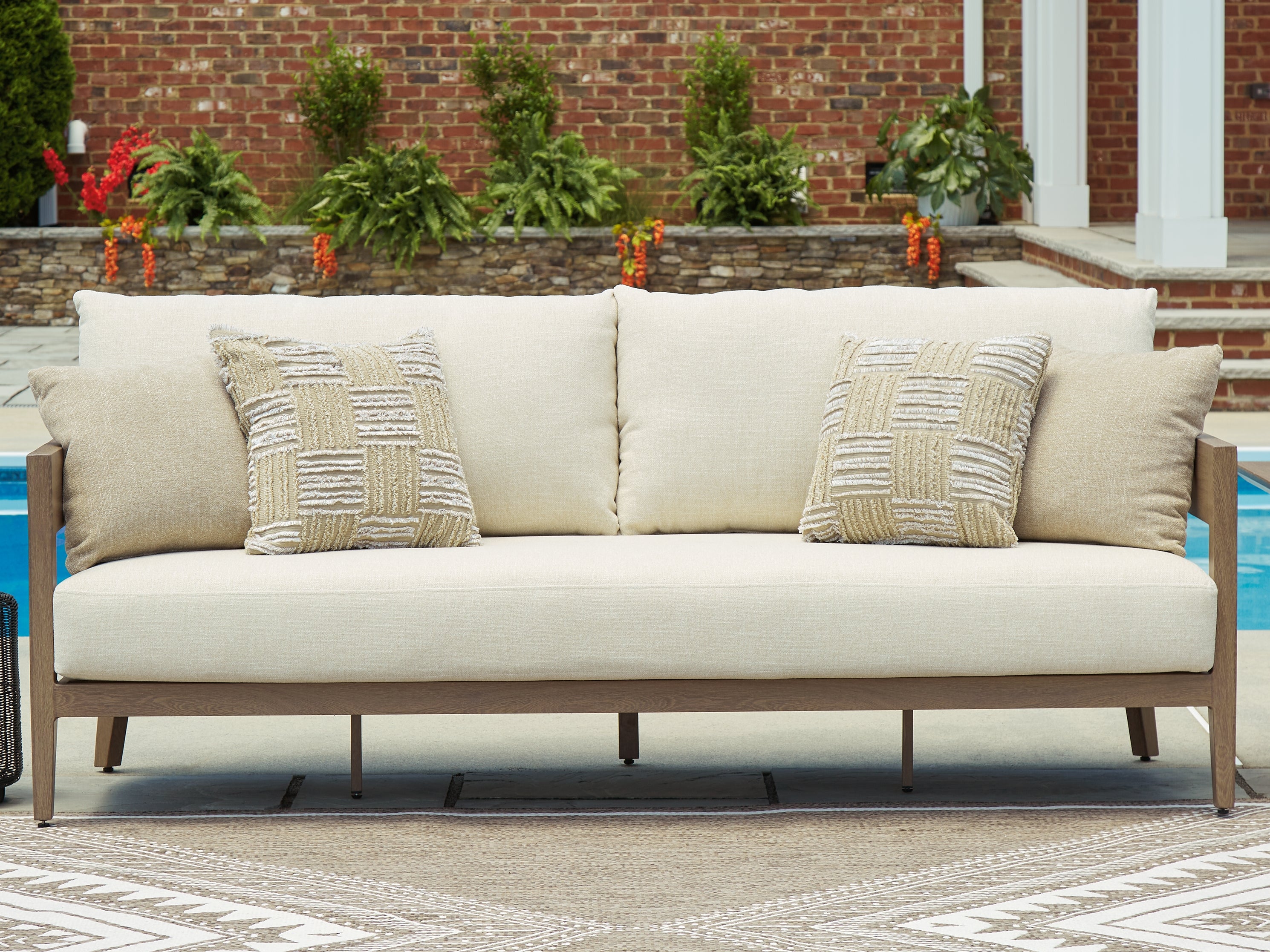 Best Furniture Outlet - Ashley Furniture - Serene Bay Outdoor - Sofa with Cushion / Dark Brown/White - P671-838