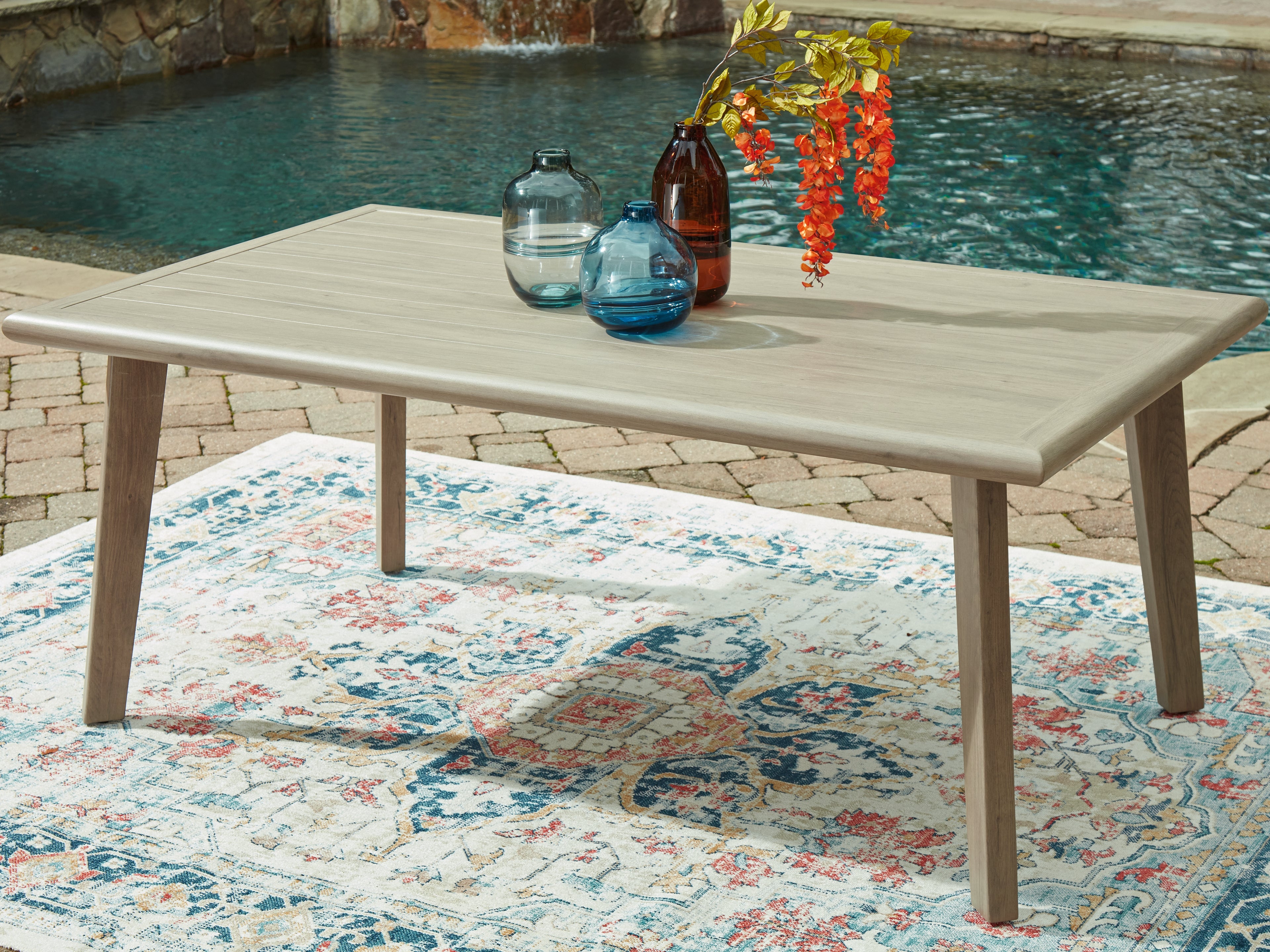 Best Furniture Outlet - Ashley Furniture - Cliff Trails Outdoor - RECT Dining Table w/UMB OPT / Beige - PCP690-625