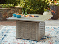 Best Furniture Outlet - Ashley Furniture - Cliff Trails Outdoor - Square Fire Pit Table / Beige - PCP690-772