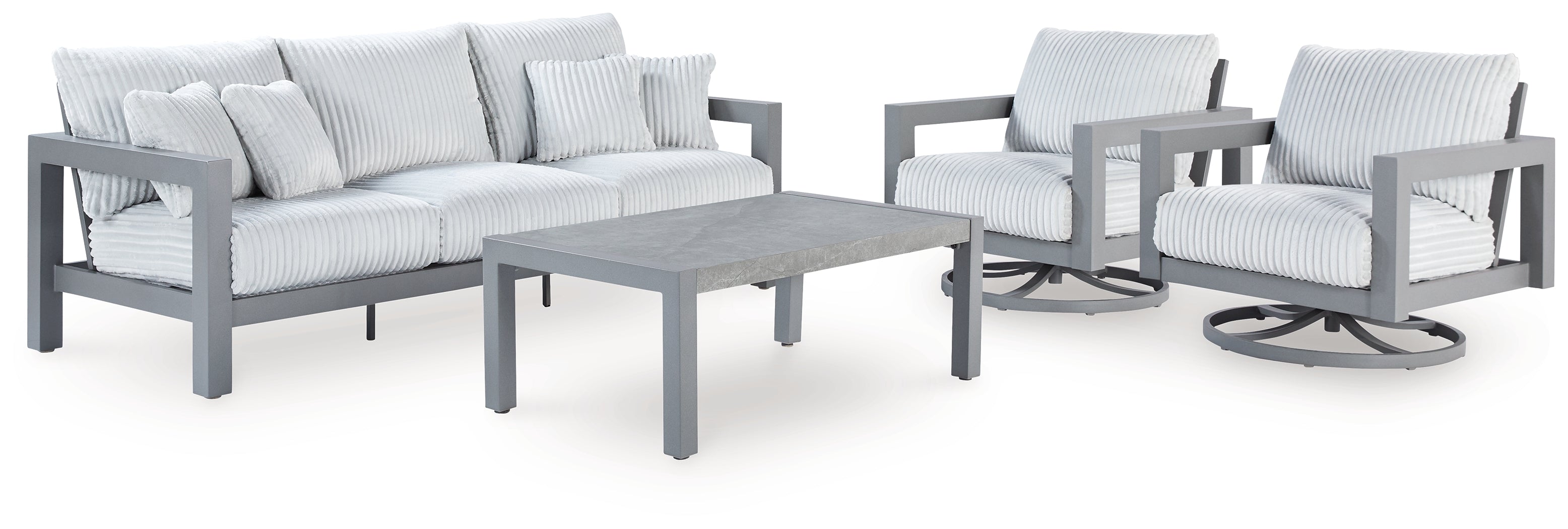 Best Furniture Outlet - Ashley Furniture - Hurley Park Outdoor - Outdoor Sofa, 2 Lounge Chairs and Coffee Table / Gray - PCP695P2