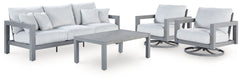 Best Furniture Outlet - Ashley Furniture - Hurley Park Outdoor - Outdoor Sofa, 2 Lounge Chairs and Coffee Table / Gray - PCP695P2