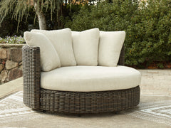 Best Furniture Outlet - Ashley Furniture - Kimora Outdoor - Swivel Lounge Chair w/Cushion / Beige/Dark Brown - P711-810
