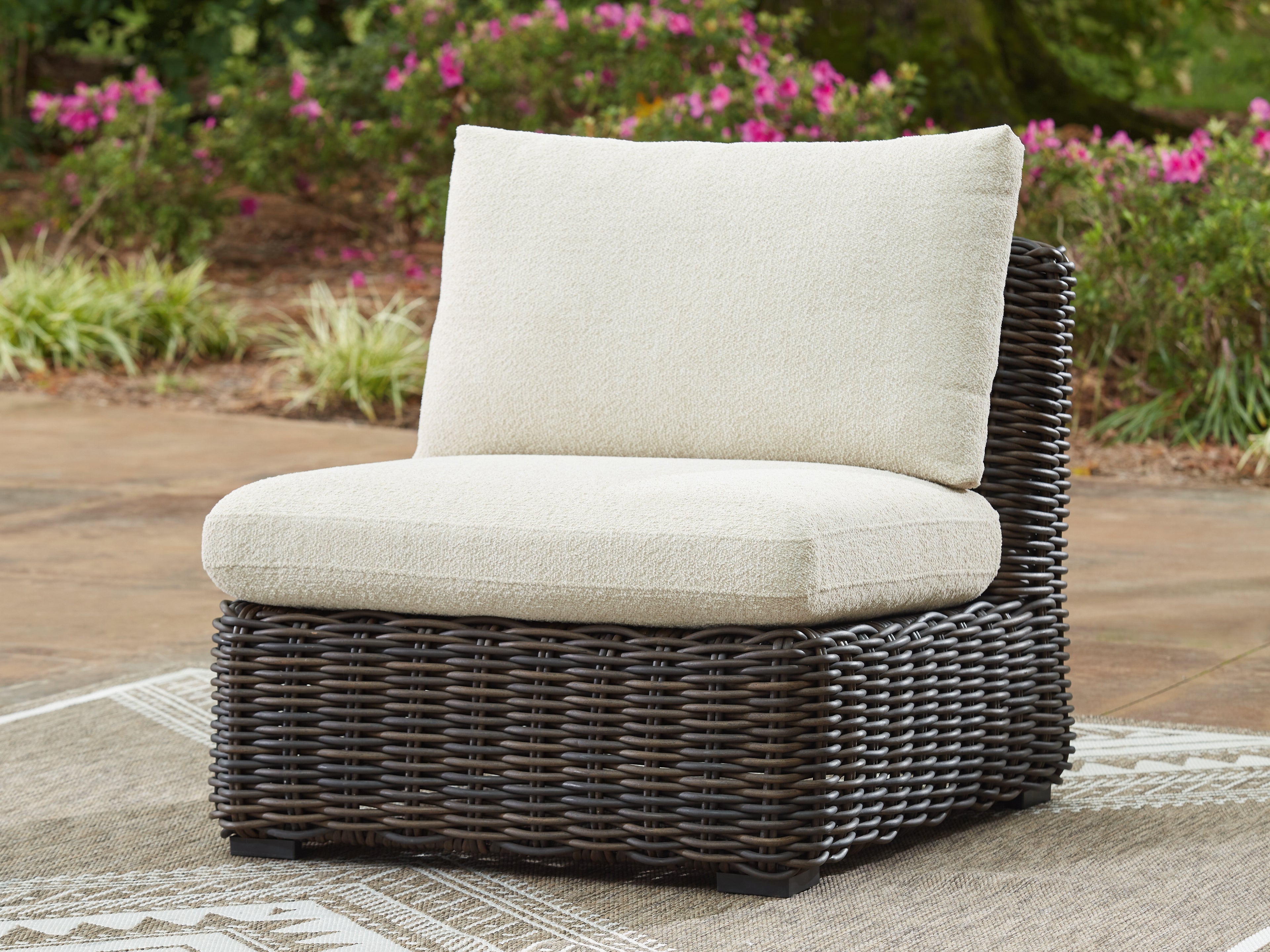 Best Furniture Outlet - Ashley Furniture - Kimora Outdoor - Armless Chair w/Cushion / Beige/Dark Brown - P711-846