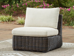Best Furniture Outlet - Ashley Furniture - Kimora Outdoor - Armless Chair w/Cushion / Beige/Dark Brown - P711-846