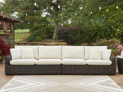 Best Furniture Outlet - Ashley Furniture - Kimora Outdoor - RAF/LAF Loveseat w/CUSH (Set of 2) / Beige/Dark Brown - P711-854