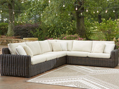 Best Furniture Outlet - Ashley Furniture - Kimora Outdoor - 4-Piece Outdoor Sectional / Beige/Dark Brown - P711P2