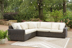 Best Furniture Outlet - Ashley Furniture - Kimora Outdoor - 3-Piece Outdoor Sectional / Beige/Dark Brown - P711P1