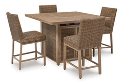Best Furniture Outlet - Ashley Furniture - Walton Bridge Outdoor - Outdoor Bar Table and 4 Barstools / Driftwood - P749P1