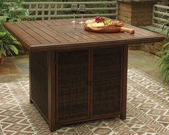 Best Furniture Outlet - Ashley Furniture - Paradise Trail Outdoor - Square Bar Table w/Fire Pit / Medium Brown - P750-665