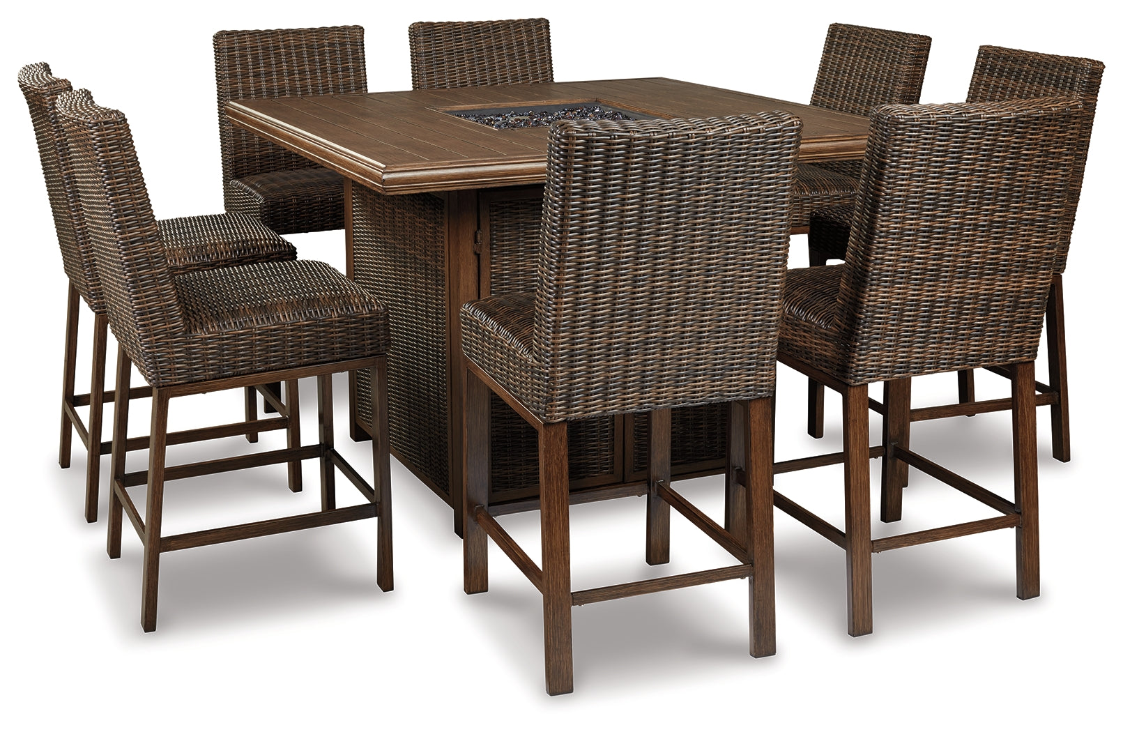 Best Furniture Outlet - Ashley Furniture - Paradise Trail Outdoor - Outdoor Counter Height Dining Table with 6 Barstools / Medium Brown - P750P6