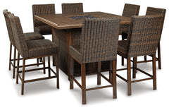 Best Furniture Outlet - Ashley Furniture - Paradise Trail Outdoor - Outdoor Counter Height Dining Table with 6 Barstools / Medium Brown - P750P6