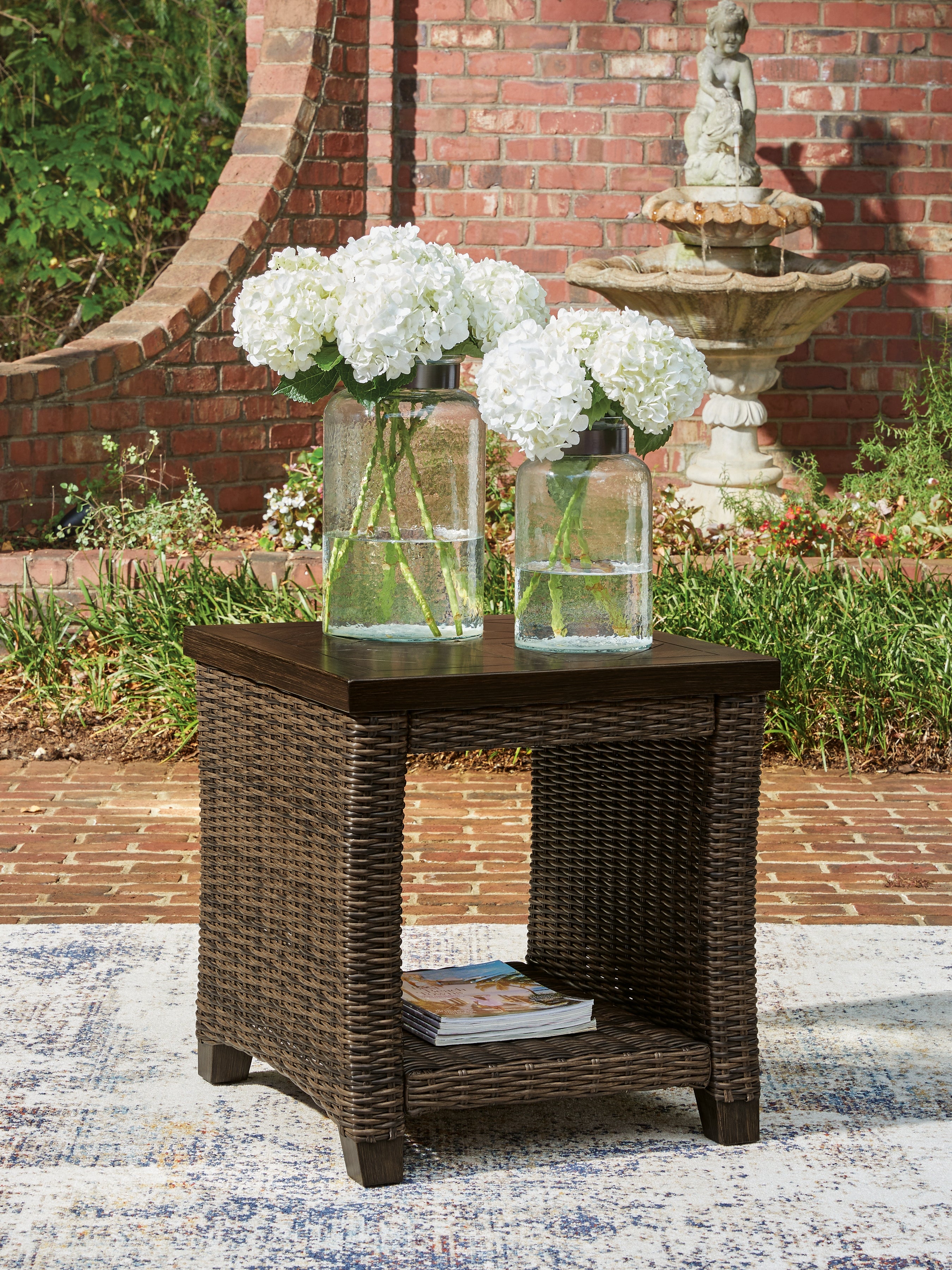 Best Furniture Outlet - Ashley Furniture - Monterey Point Outdoor - Square End Table / Dark Brown - PCP760-702