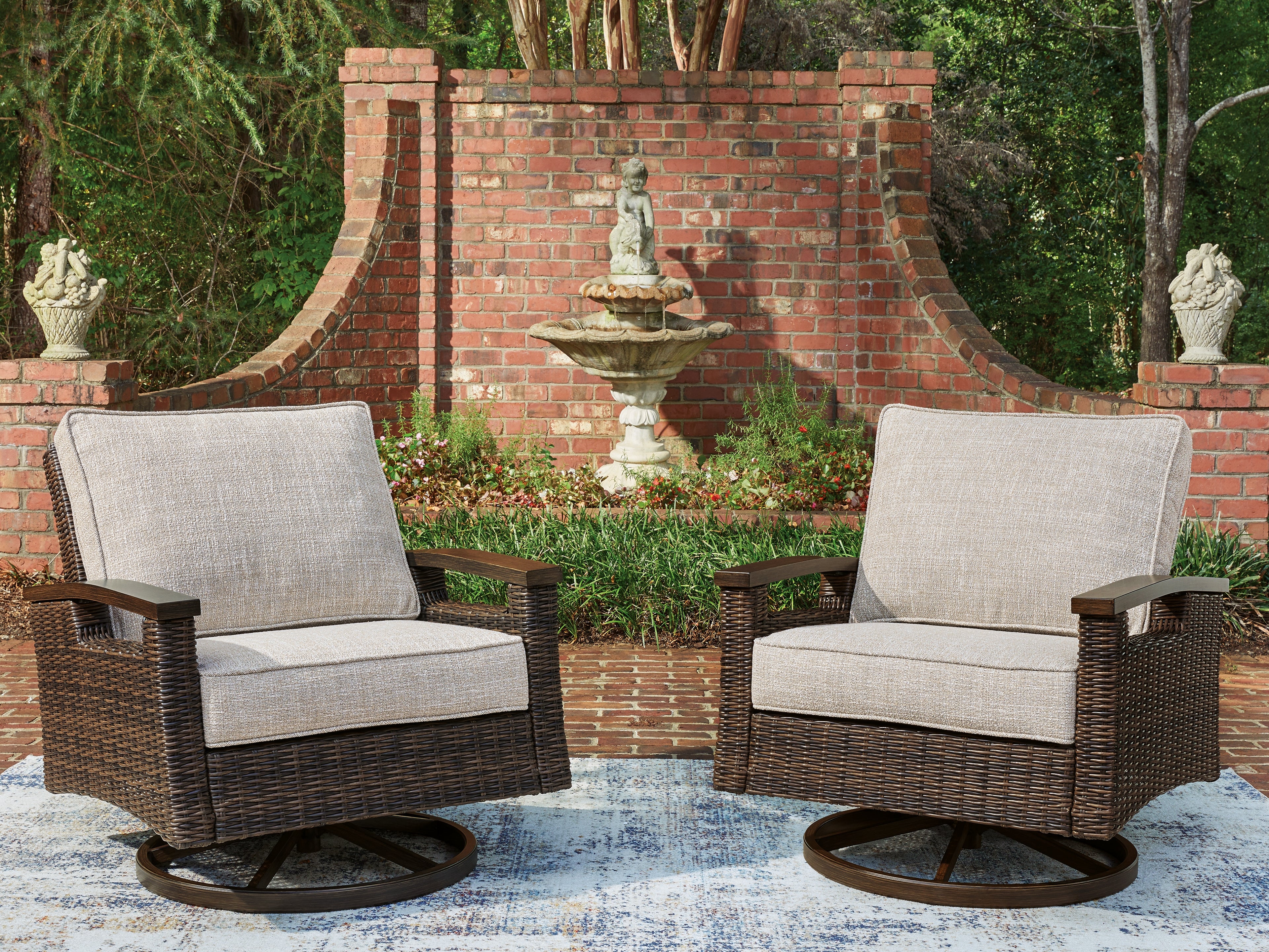 Best Furniture Outlet - Ashley Furniture - Monterey Point Outdoor - Swivel Lounge Chair (Set of 2) / Dark Brown - PCP760-821