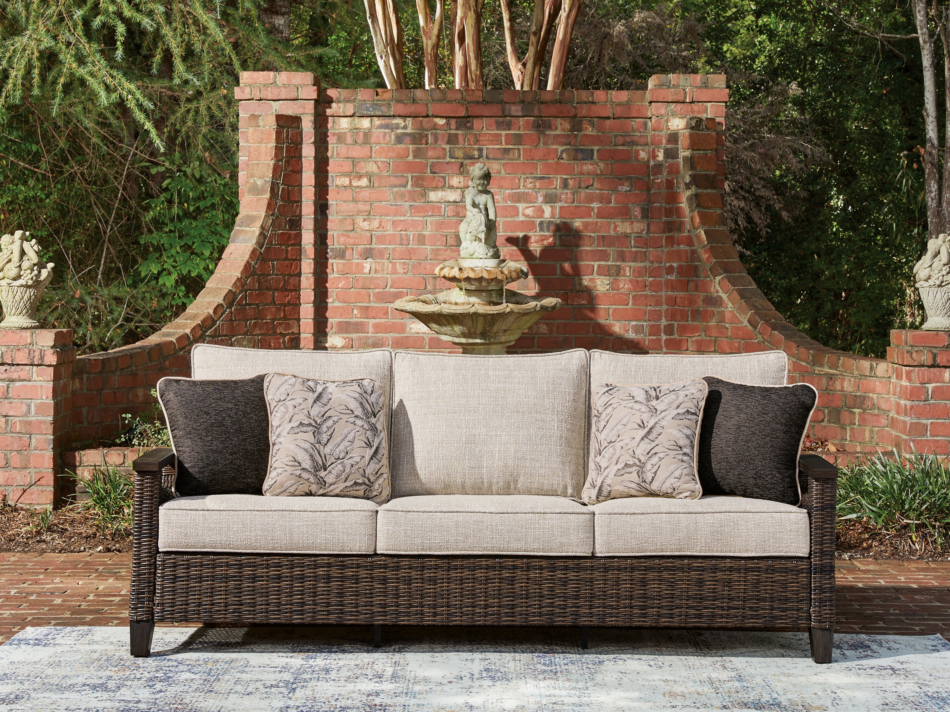 Best Furniture Outlet - Ashley Furniture - Monterey Point Outdoor - Sofa with Cushion / Dark Brown - PCP760-838