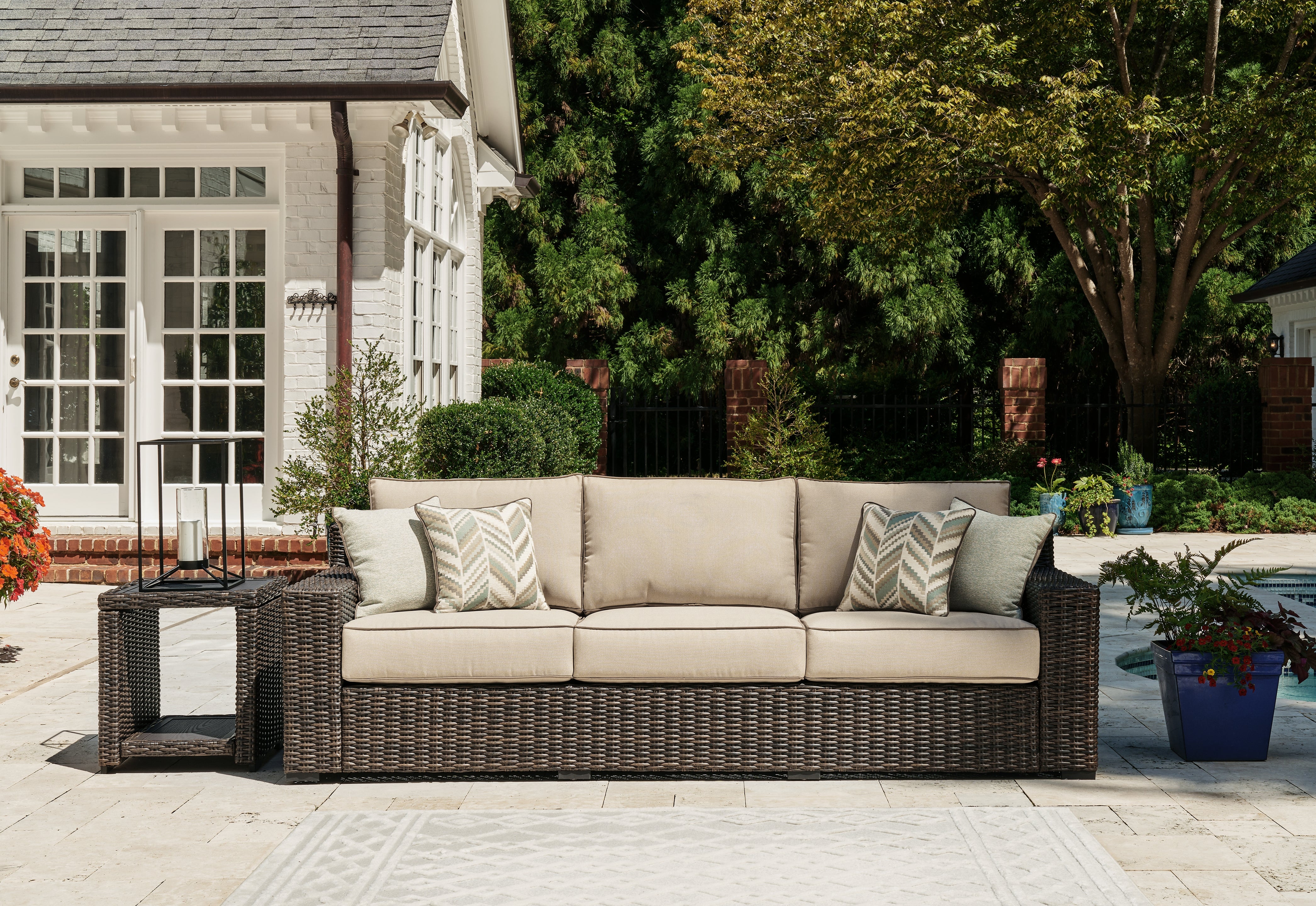 Best Furniture Outlet - Ashley Furniture - Coastline Bay Outdoor - Sofa with Cushion / Brown - P784-838