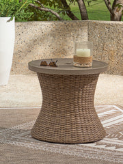 Best Furniture Outlet - Ashley Furniture - Laguna Heights Outdoor - Round End Table w/UMB OPT / Beige - PCP790-706
