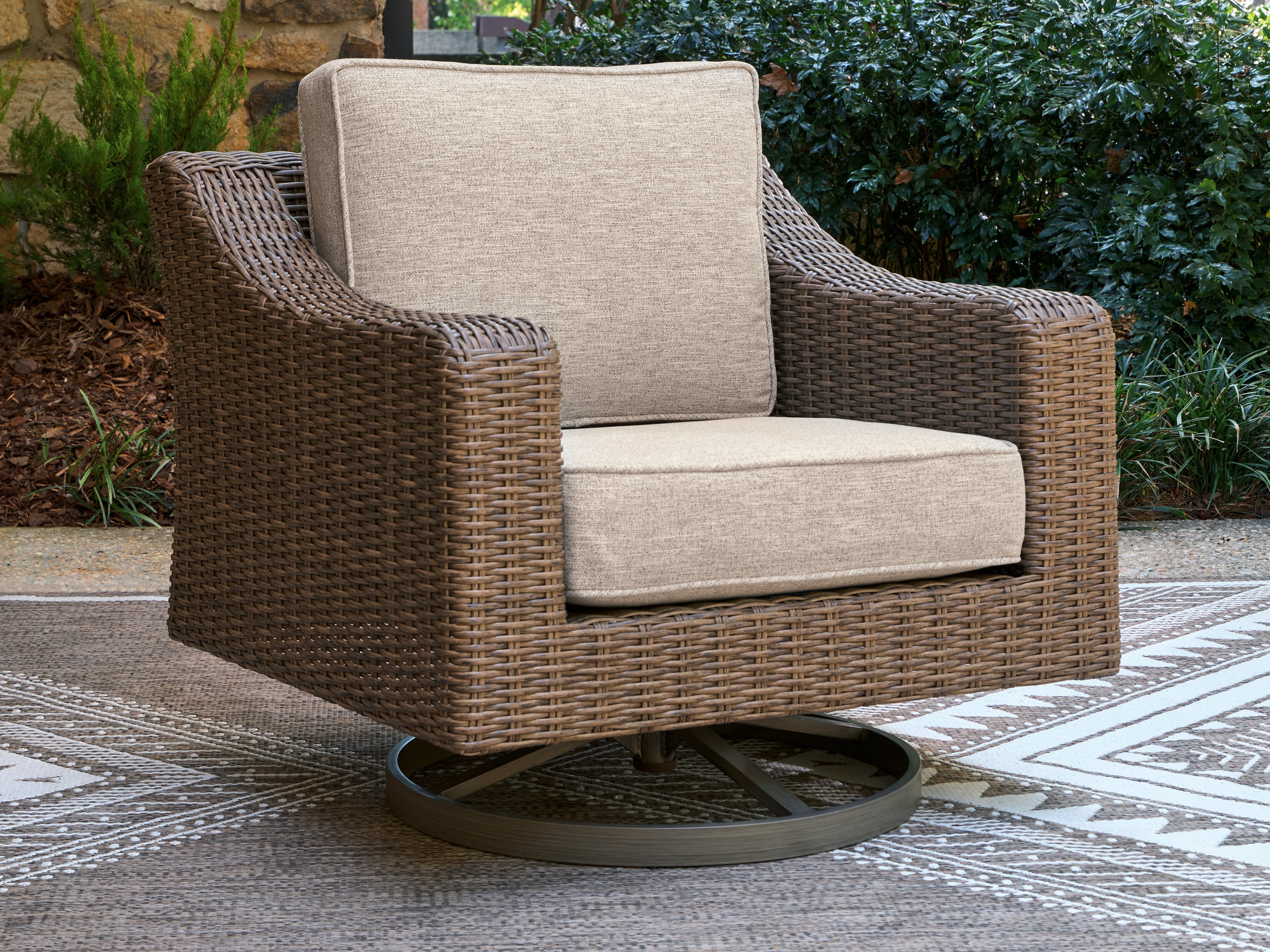 Best Furniture Outlet - Ashley Furniture - Laguna Heights Outdoor - Swivel Lounge w/ Cushion / Beige - PCP790-821