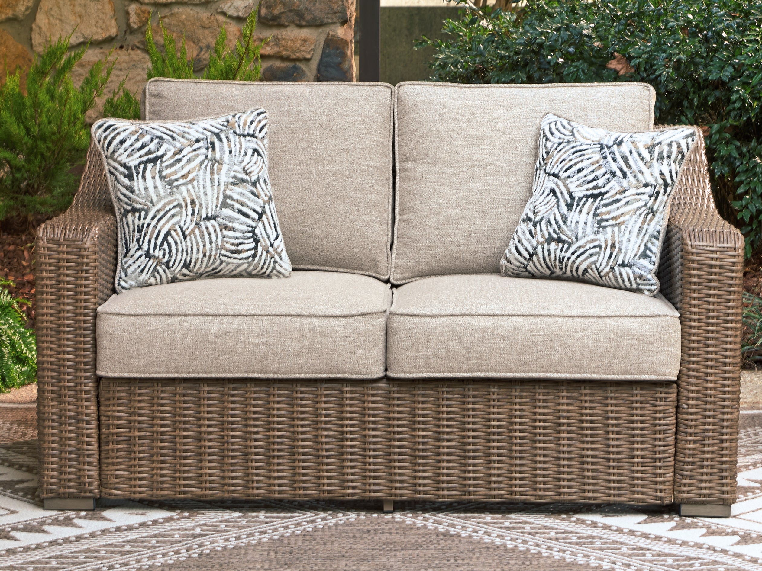 Best Furniture Outlet - Ashley Furniture - Laguna Heights Outdoor - Loveseat w/Cushion / Beige - PCP790-835