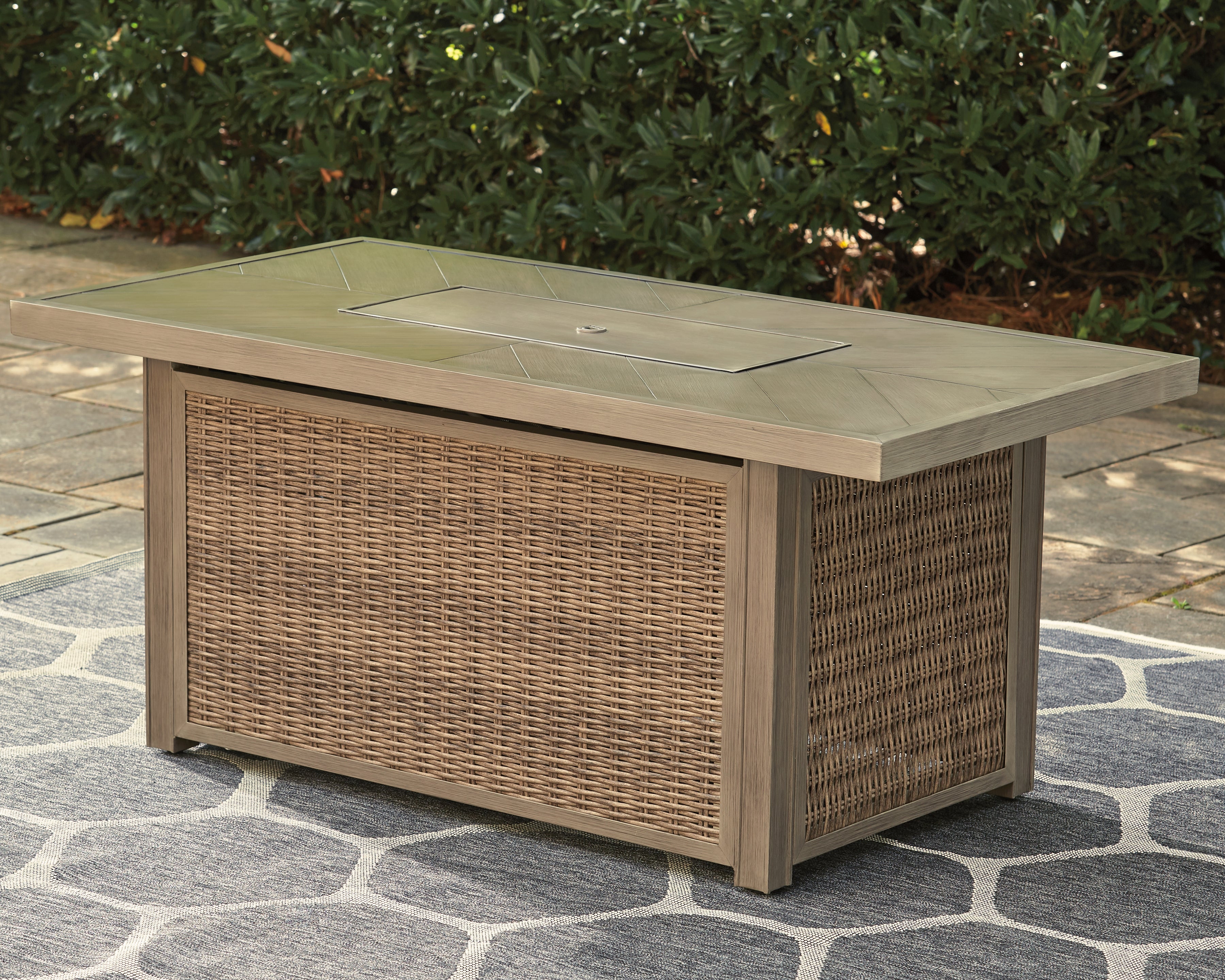 Best Furniture Outlet - Ashley Furniture - Beachcroft Outdoor - Rectangular Fire Pit Table / Beige - P791-773