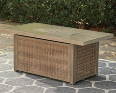 Best Furniture Outlet - Ashley Furniture - Beachcroft Outdoor - Rectangular Fire Pit Table / Beige - P791-773