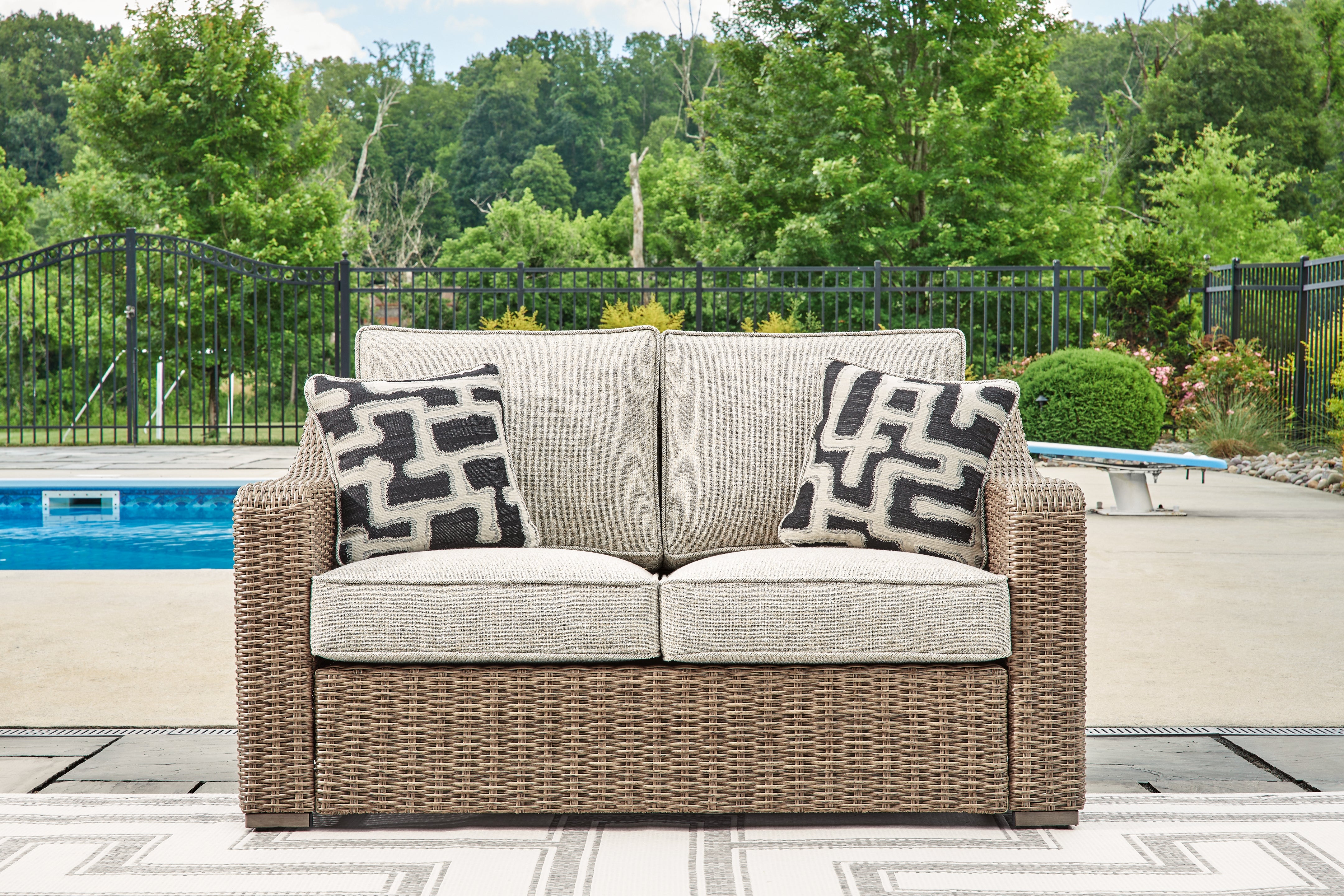 Best Furniture Outlet - Ashley Furniture - Beachcroft Outdoor - Loveseat w/Cushion / Beige - P791-835
