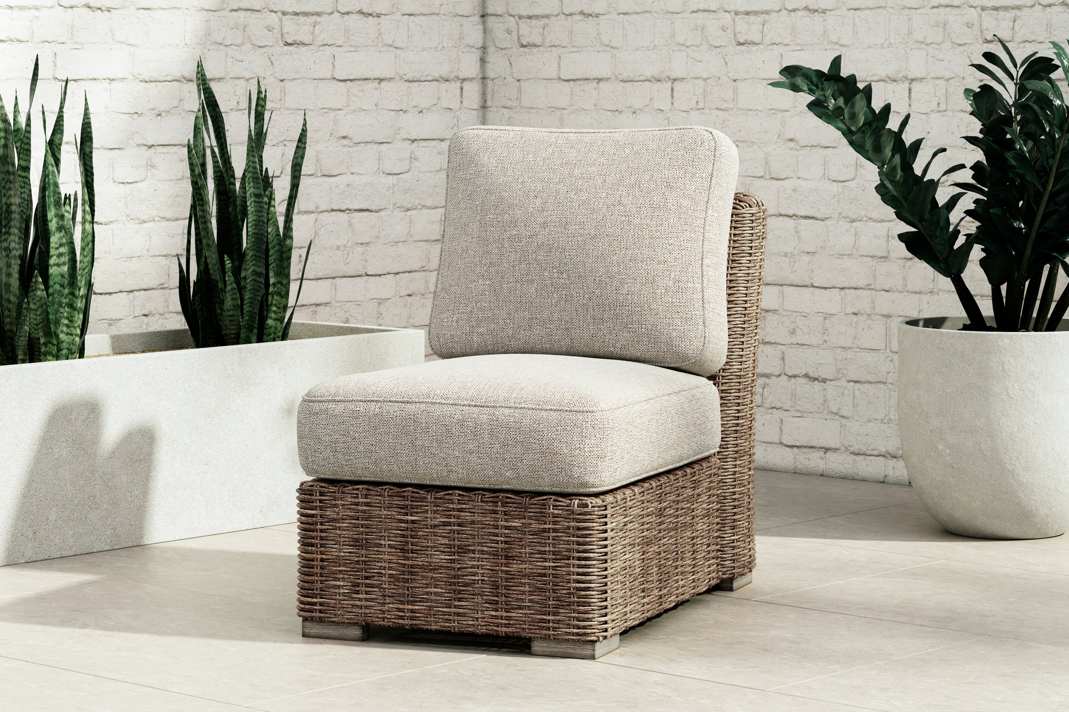 Best Furniture Outlet - Ashley Furniture - Beachcroft Outdoor - Armless Chair w/Cushion / Beige - P791-846