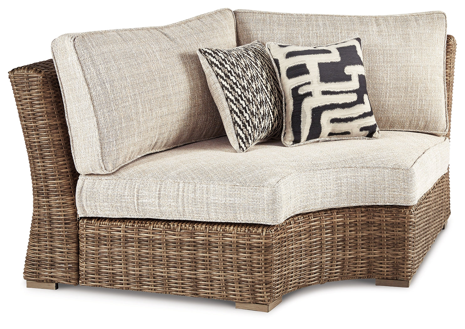 Best Furniture Outlet - Ashley Furniture - Beachcroft Outdoor - Curved Corner Chair w/Cushion / Beige - P791-851