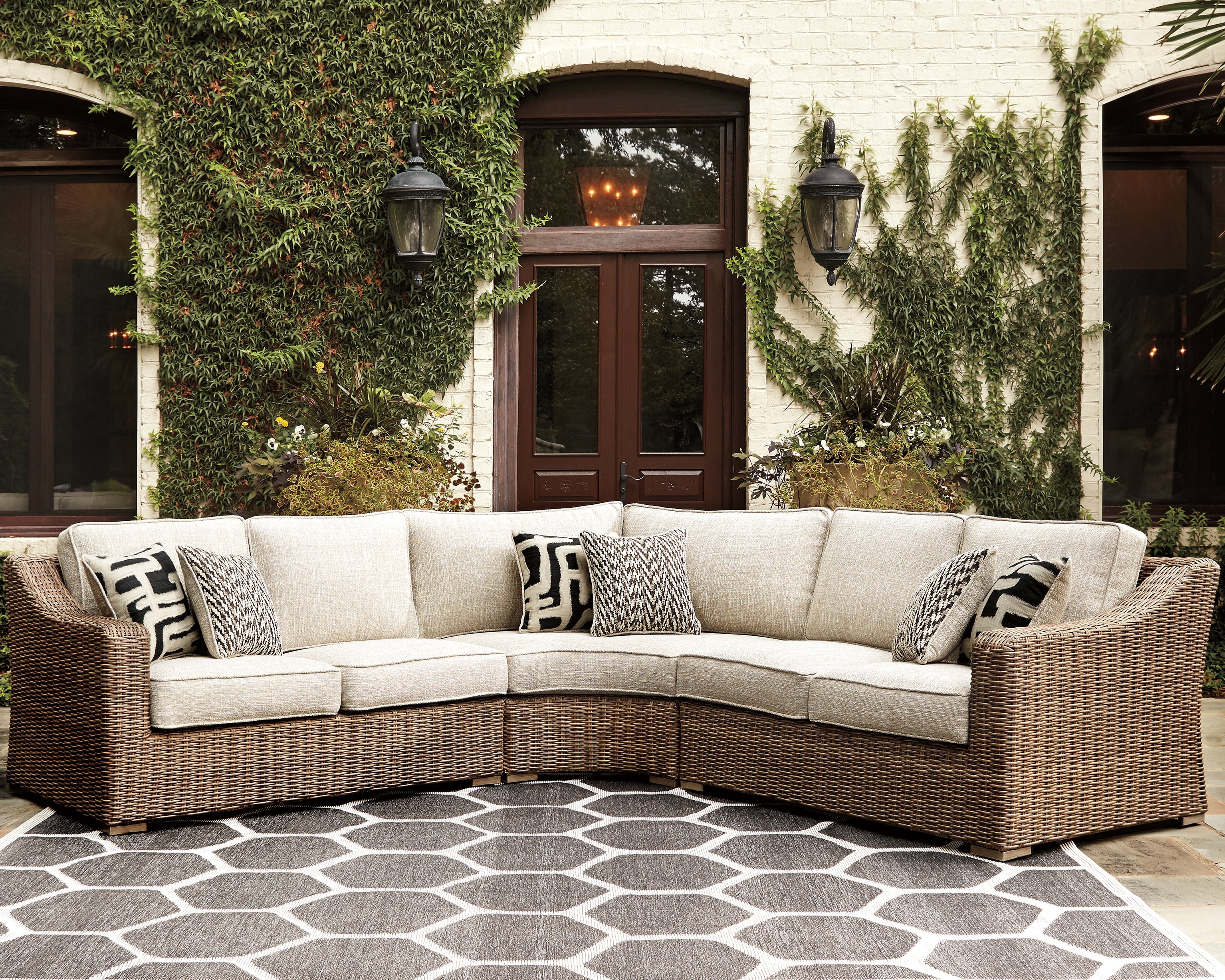 Best Furniture Outlet - Ashley Furniture - Beachcroft Outdoor - 3-Piece Outdoor Seating Set / Beige - P791P6