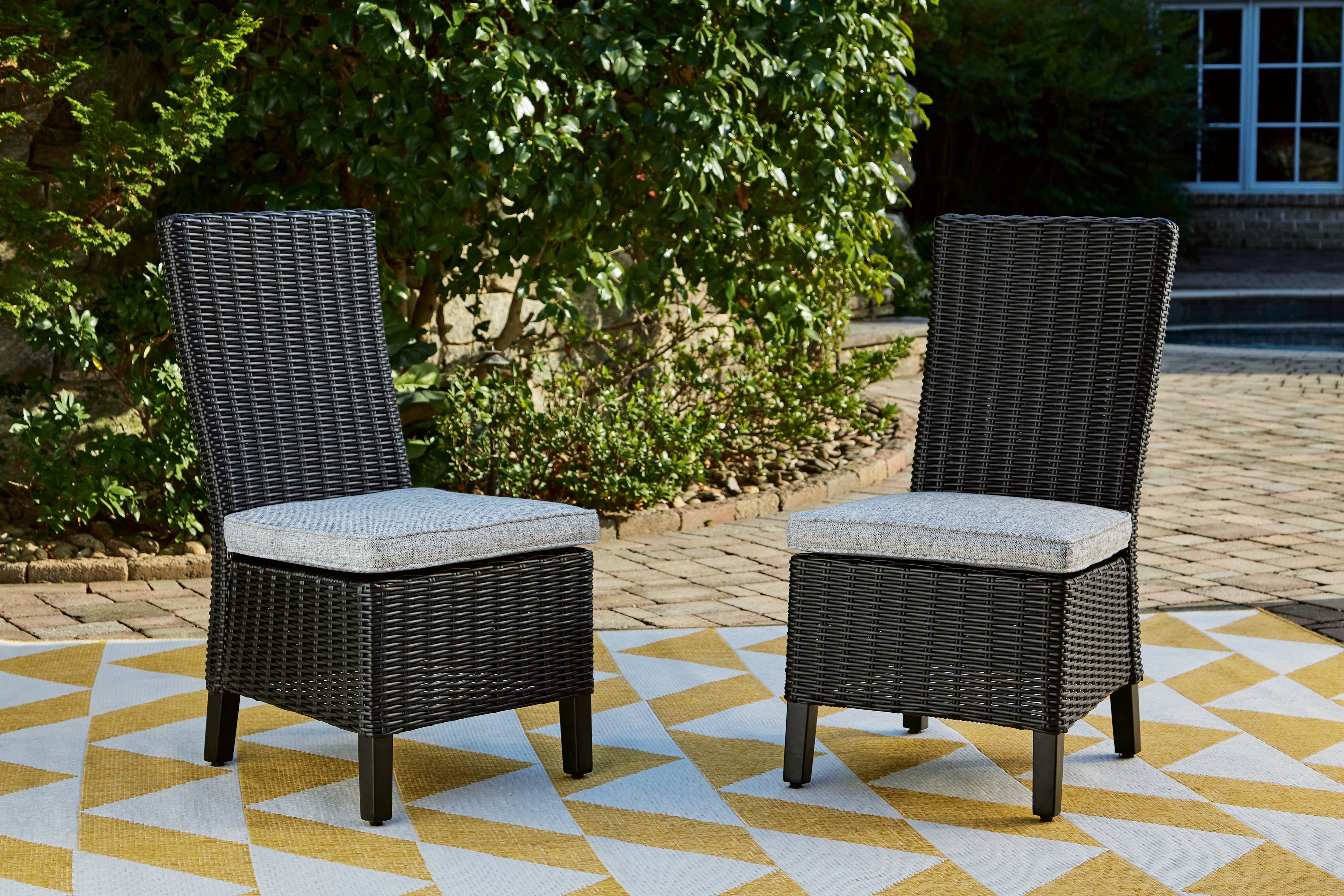 Best Furniture Outlet - Ashley Furniture - Beachcroft Outdoor - Side Chair with Cushion (Set of 2) / Black/Light Gray - P792-601
