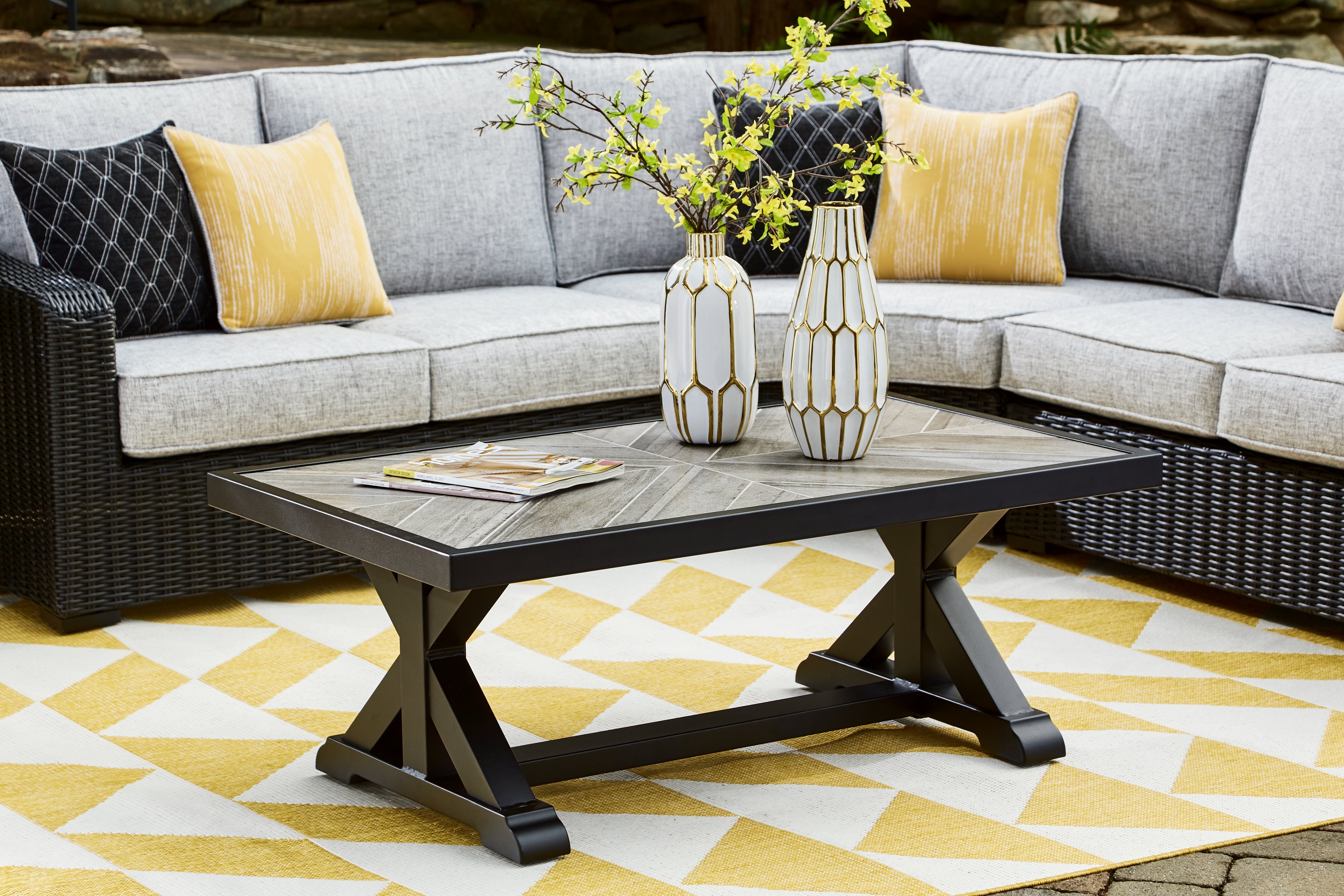 Best Furniture Outlet - Ashley Furniture - Beachcroft Outdoor - Rectangular Cocktail Table / Black/Light Gray - P792-701