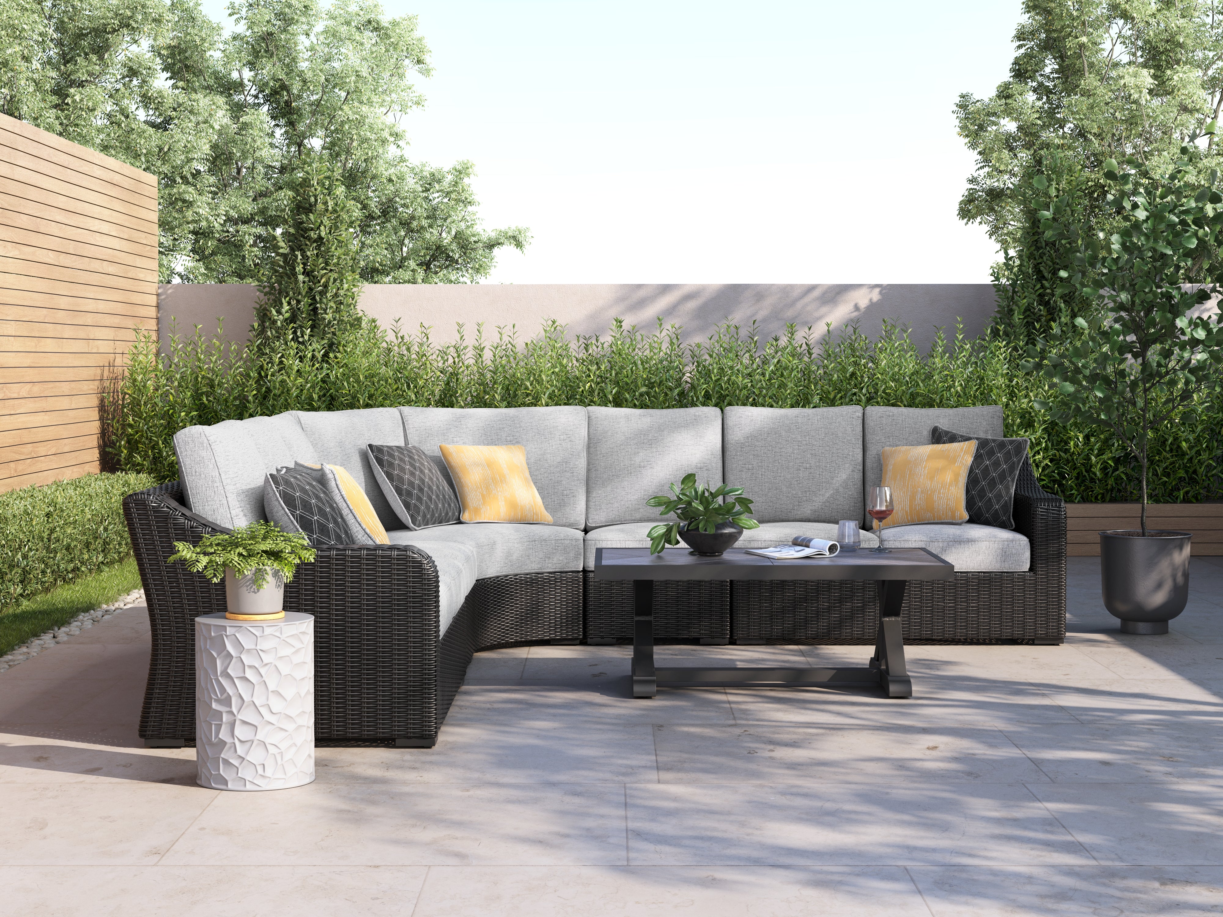 Best Furniture Outlet - Ashley Furniture - Beachcroft Outdoor - 5-Piece Outdoor Sectional / Black/Light Gray - P792P6