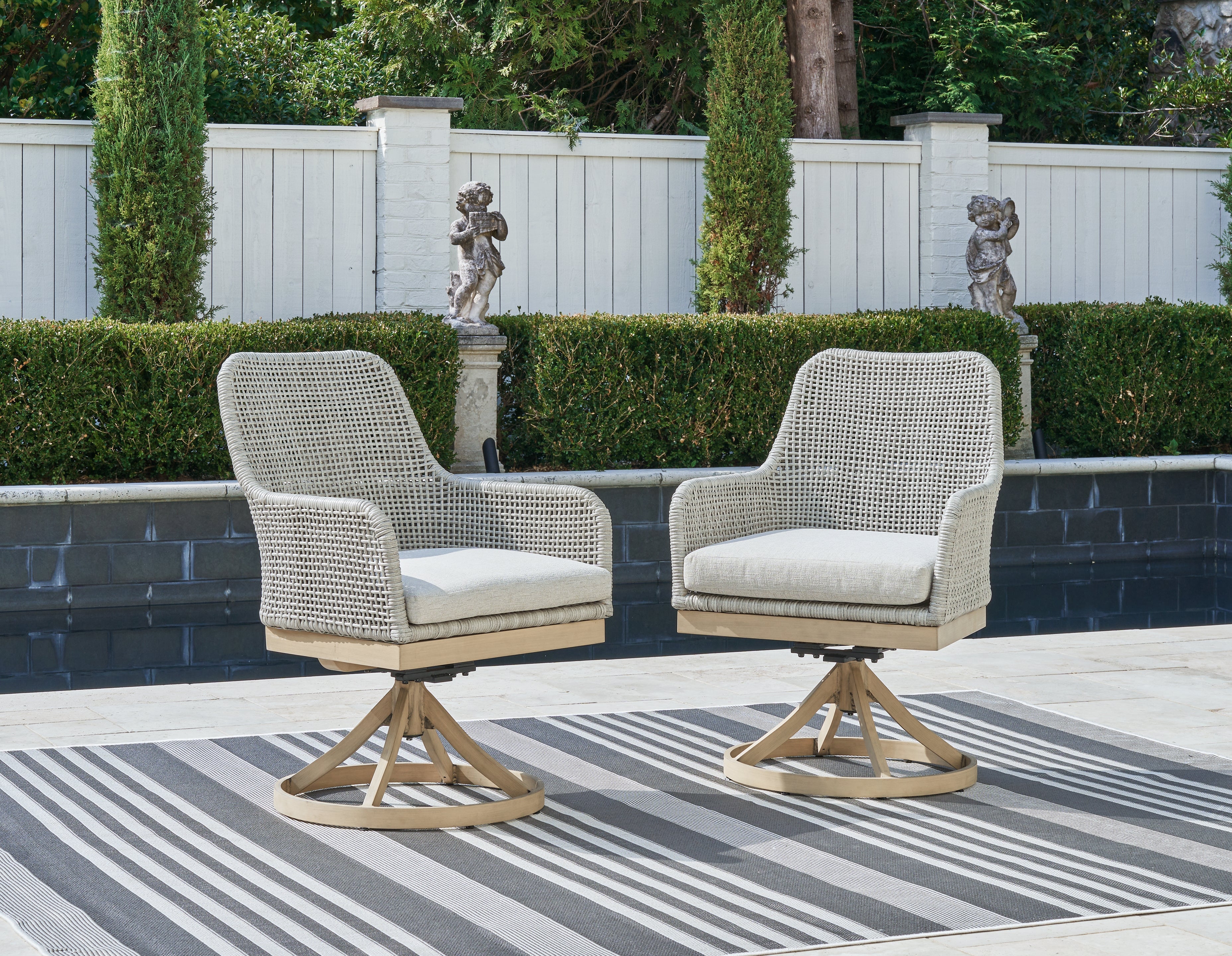 Best Furniture Outlet - Ashley Furniture - Seton Creek Outdoor - Swivel Chair w/Cushion (Set of 2) / Gray - P798-602A