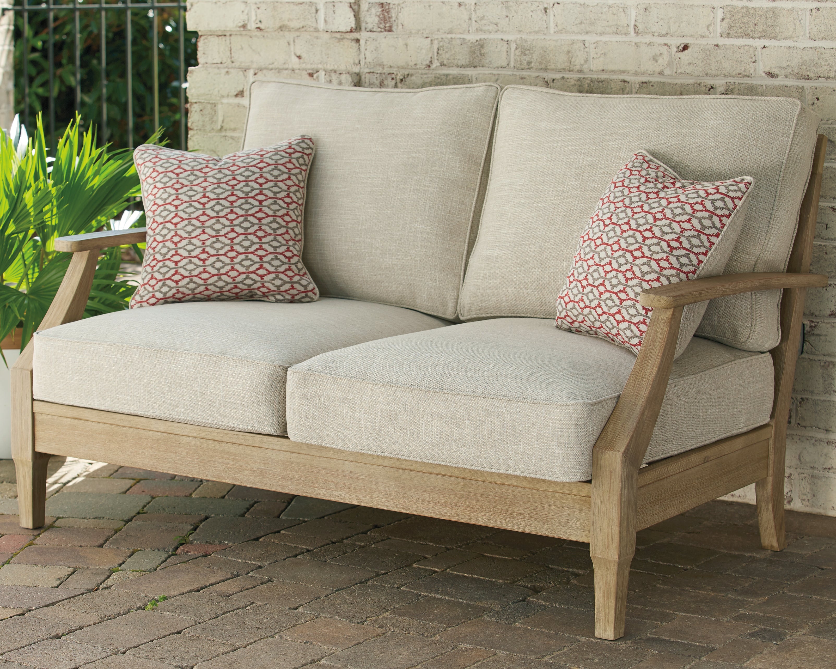 Best Furniture Outlet - Ashley Furniture - Clare View Outdoor - Loveseat w/Cushion / Beige - P801-835