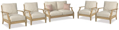 Best Furniture Outlet - Ashley Furniture - Clare View Outdoor - Outdoor Loveseat and 4 Lounge Chairs / Beige - P801P9