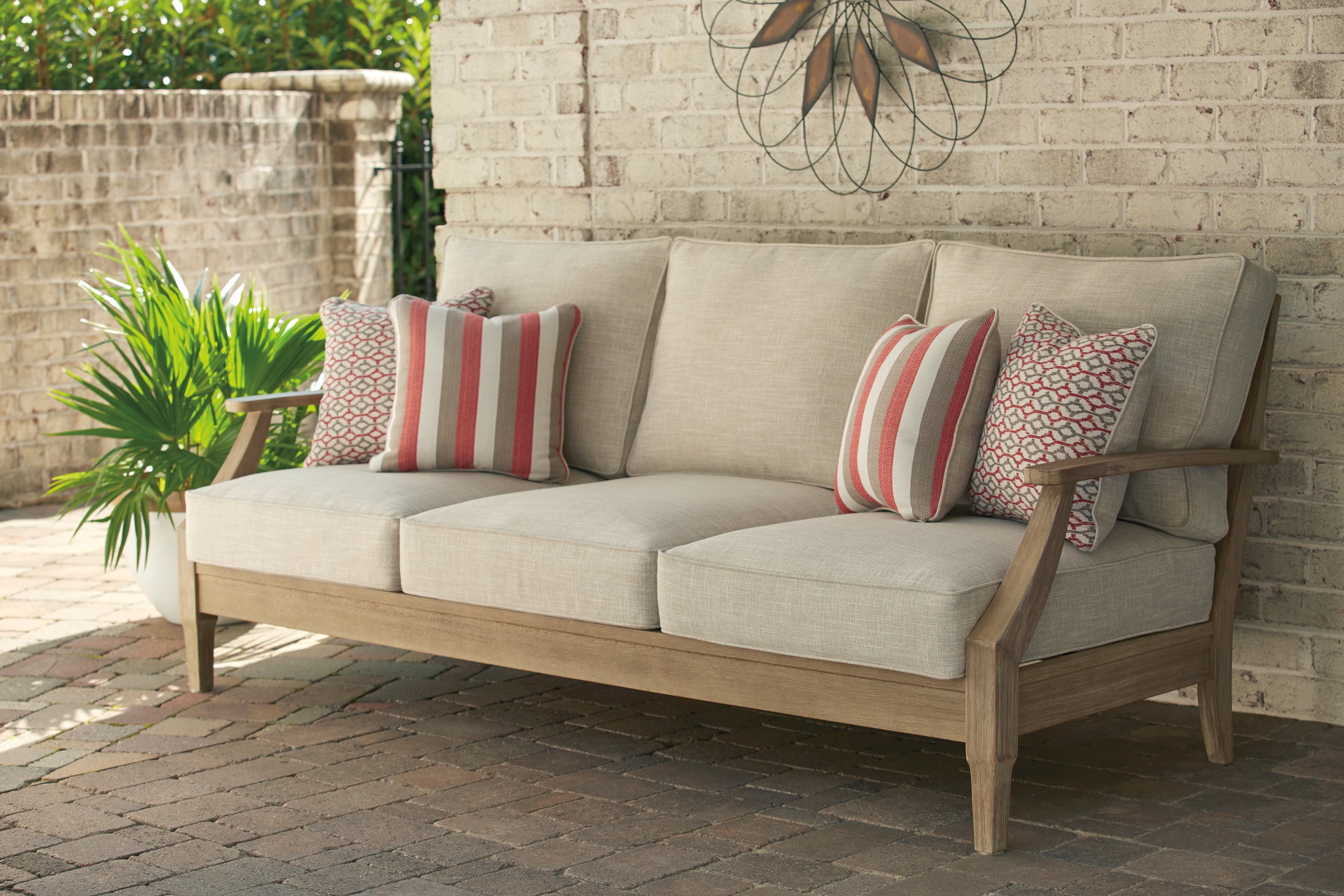 Best Furniture Outlet - Ashley Furniture - Clare View Outdoor - Sofa with Cushion / Beige - P801-838