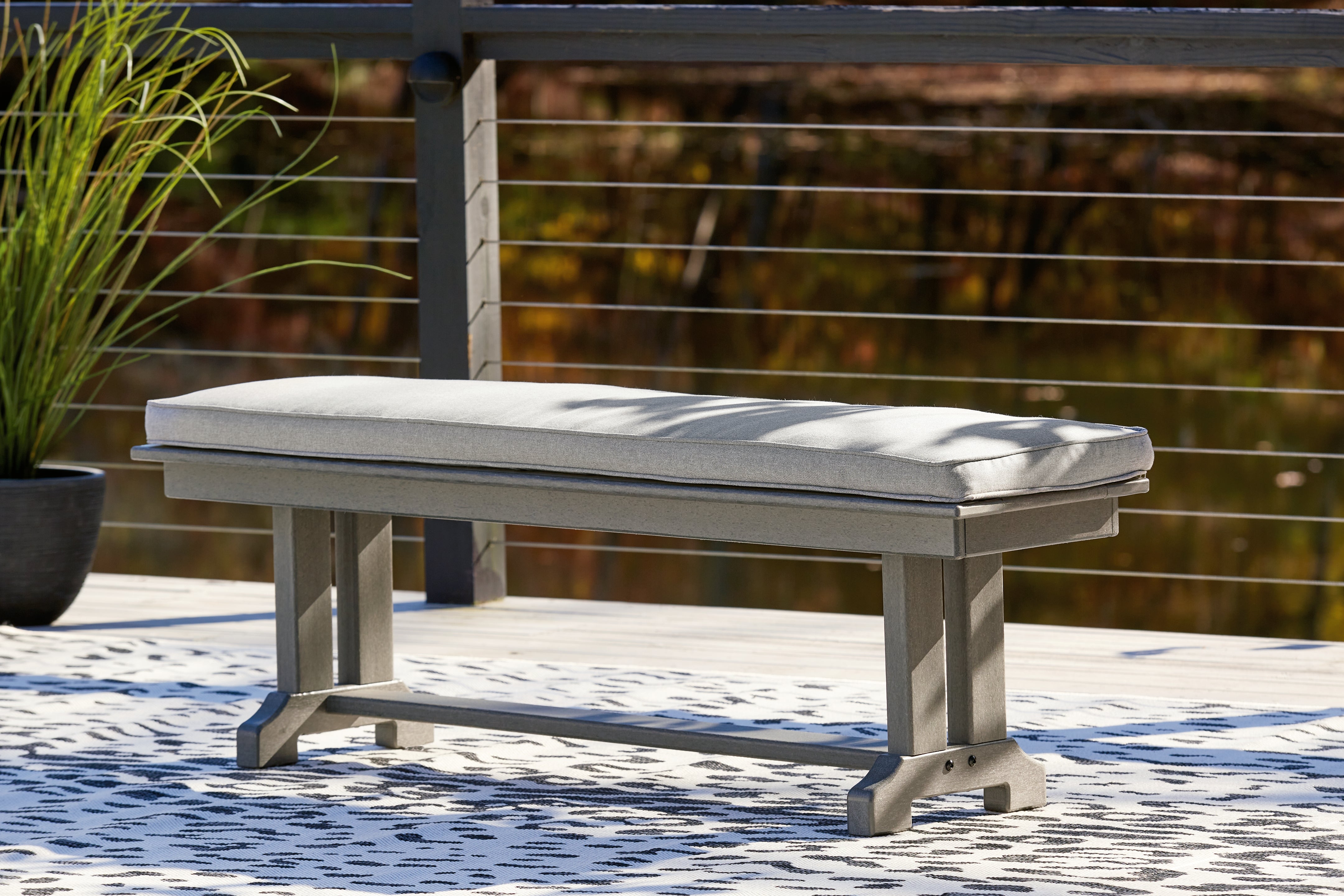 Best Furniture Outlet - Ashley Furniture - Visola Outdoor - Bench with Cushion / Gray - P802-600